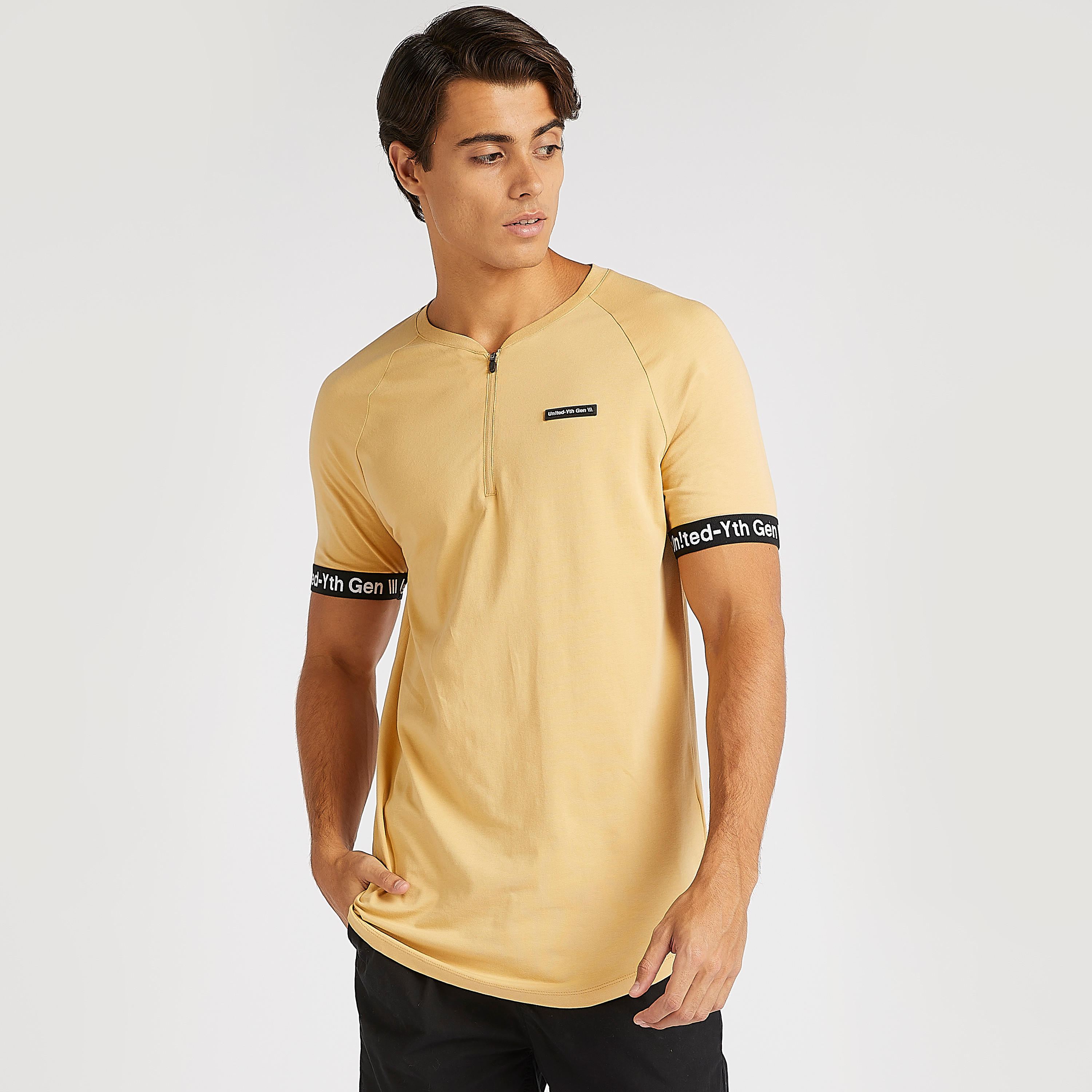Printed T-shirt with Henley Neck and Short Sleeves-men-clothing-tshirtsandpolos-tshirts-image-1