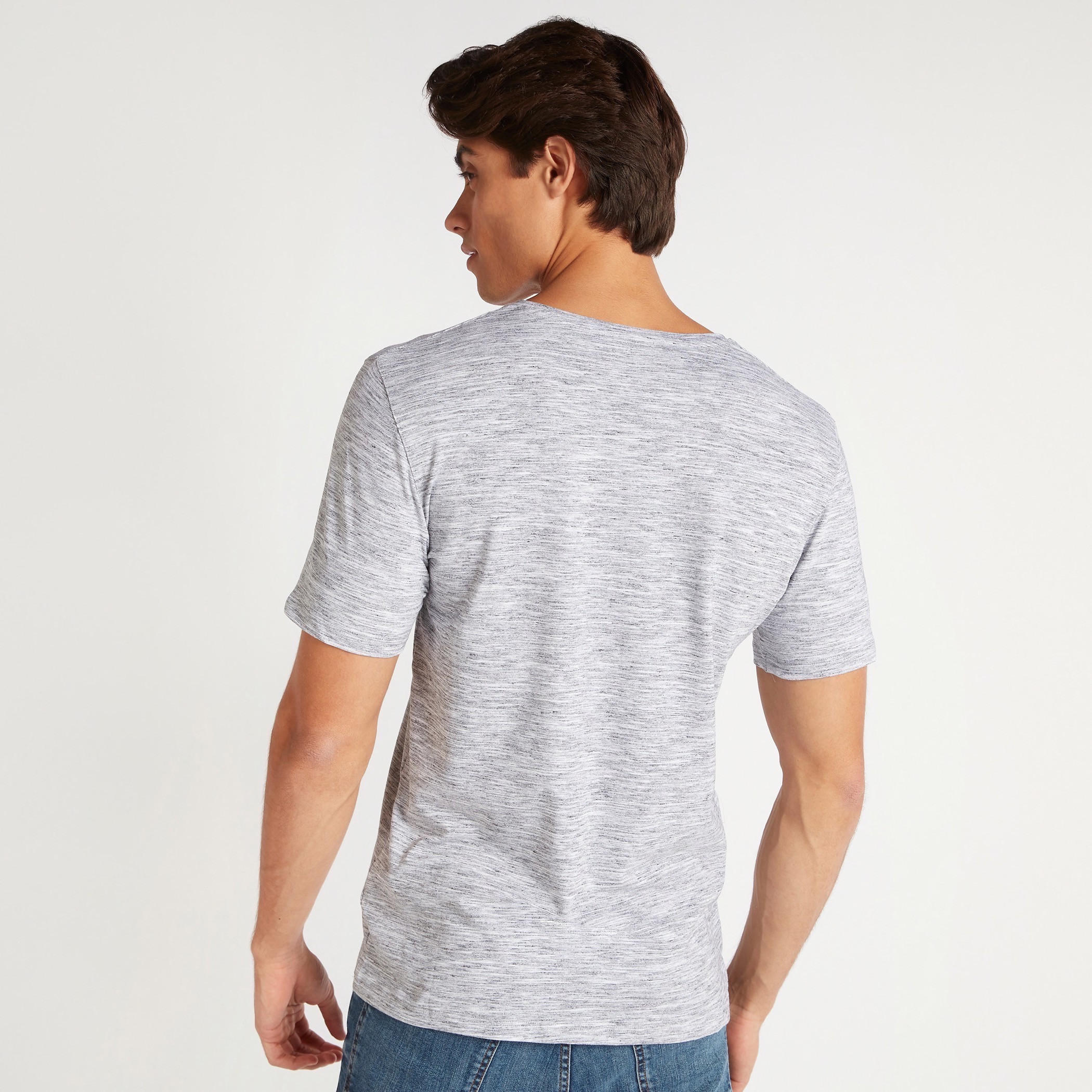 Solid T-shirt with V-neck and Short Sleeves-men-clothing-tshirtsandpolos-tshirts-image-4