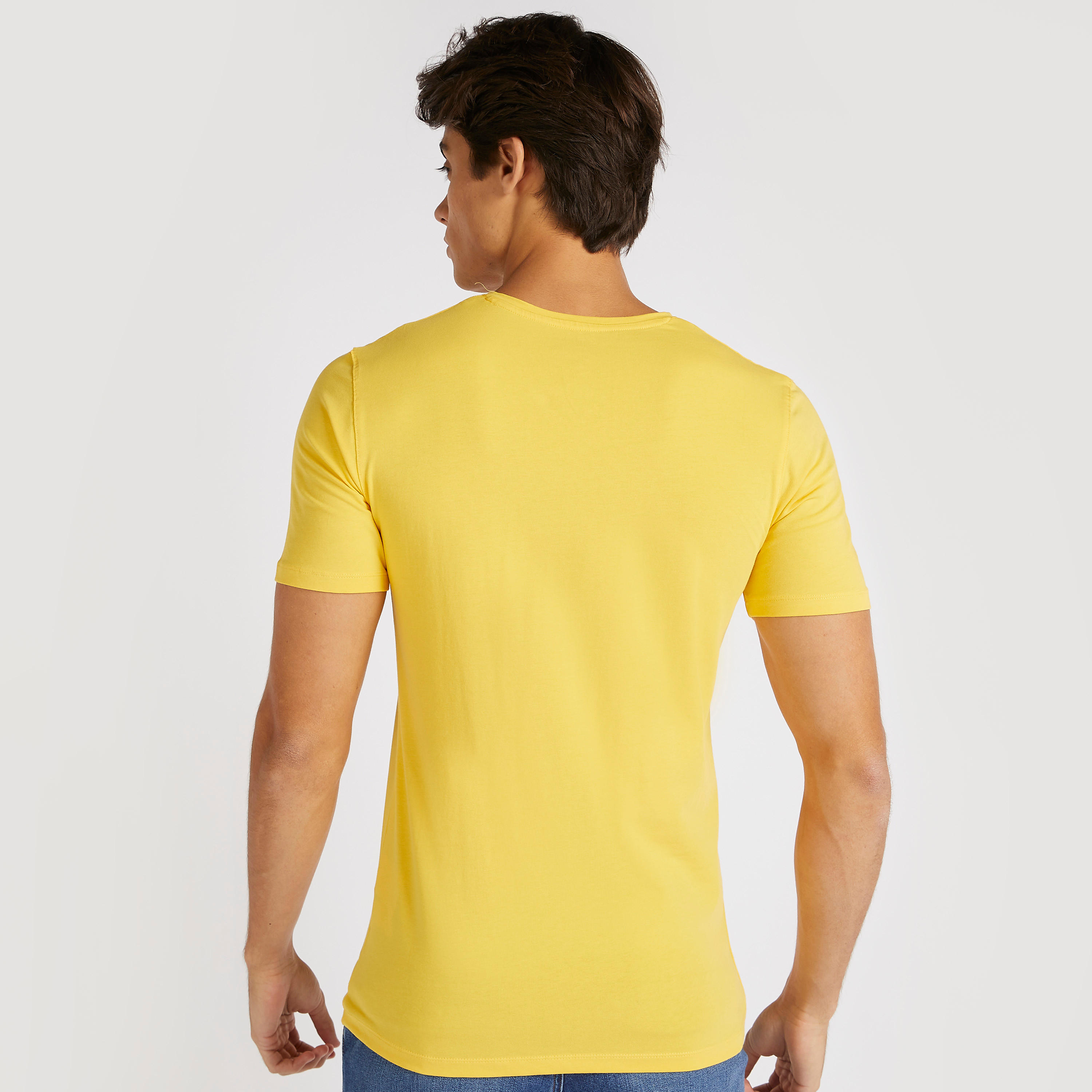 Solid V-neck Slim Fit T-shirt with Short Sleeves-men-clothing-tshirtsandpolos-tshirts-image-4