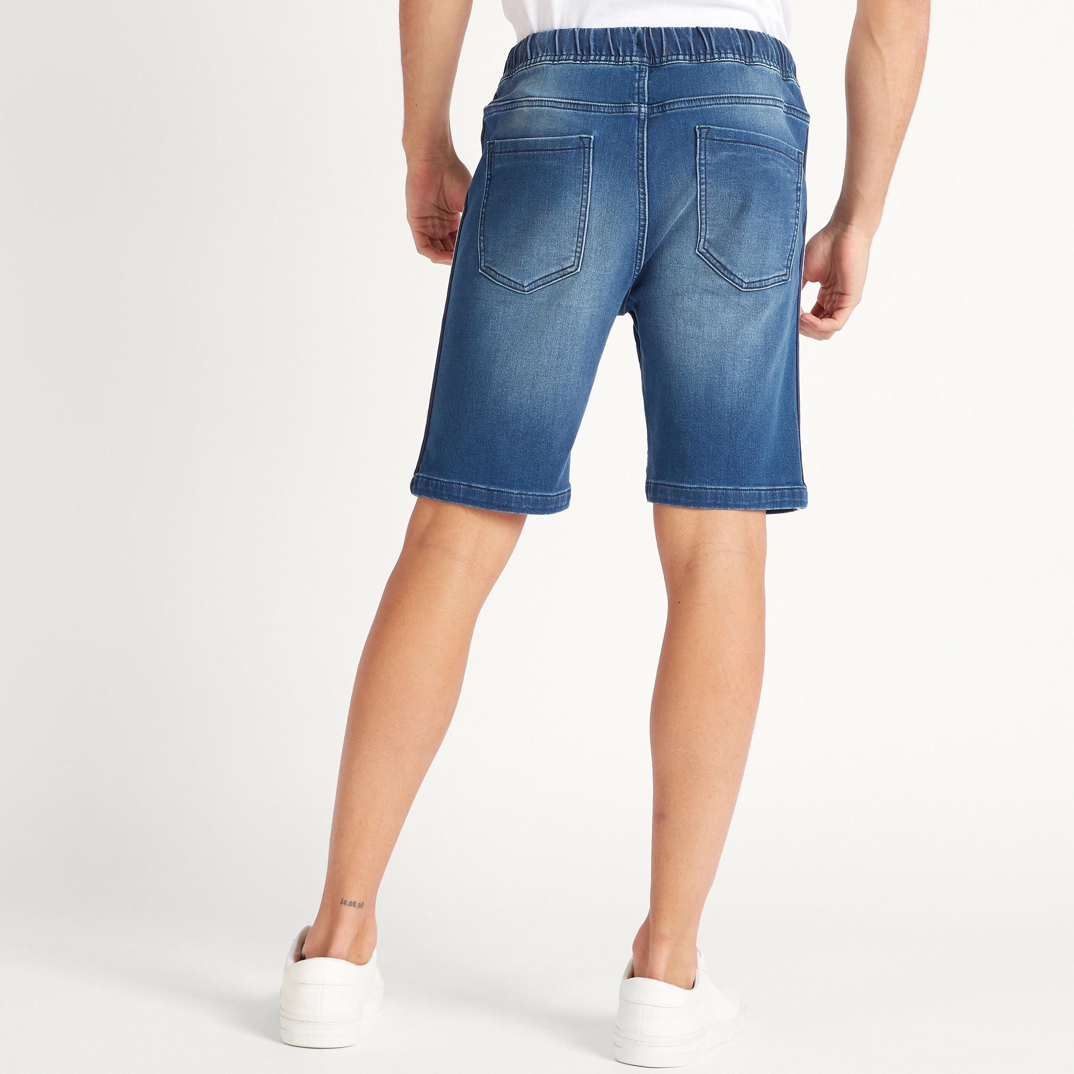 Solid Denim Mid-Rise Shorts with Pockets and Drawstring-men-clothing-bottoms-shorts-image-4