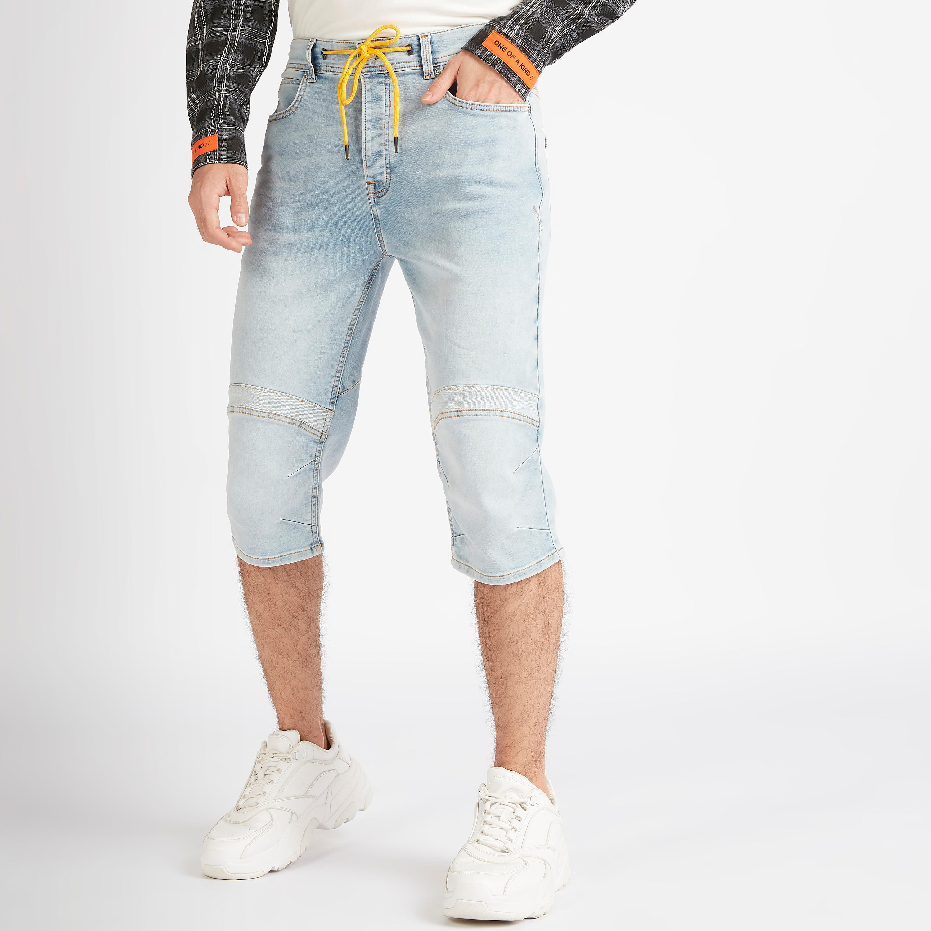 Knee Length Denim Shorts with Drawstring Closure-men-clothing-bottoms-shorts-image-1