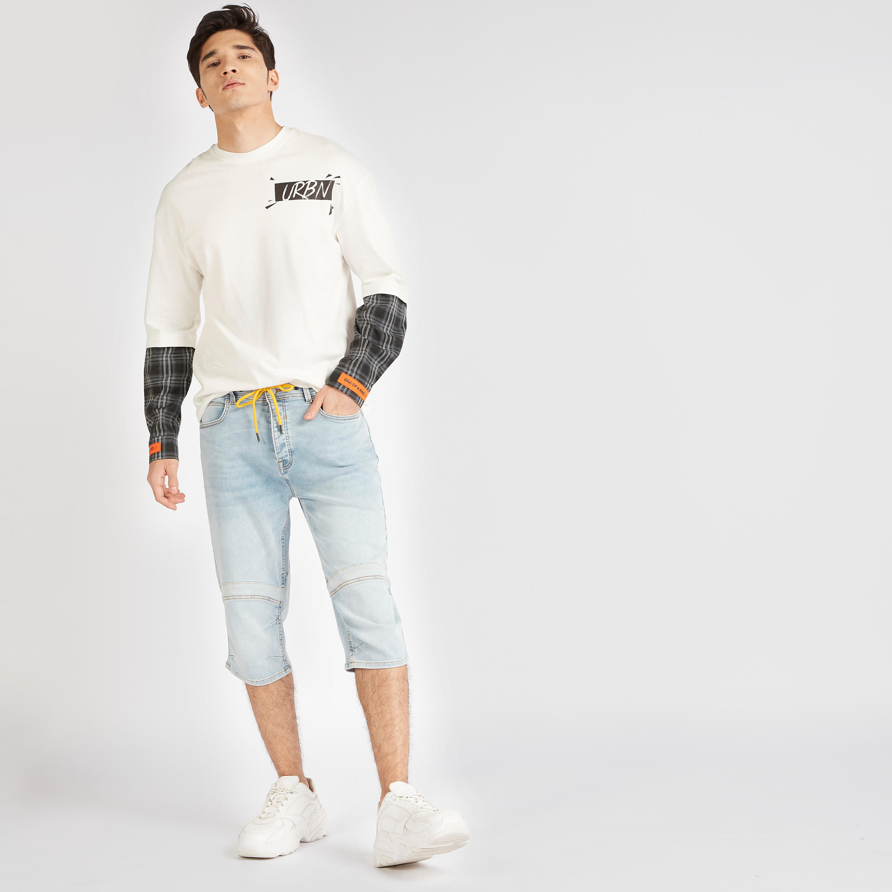 Knee Length Denim Shorts with Drawstring Closure-men-clothing-bottoms-shorts-image-2