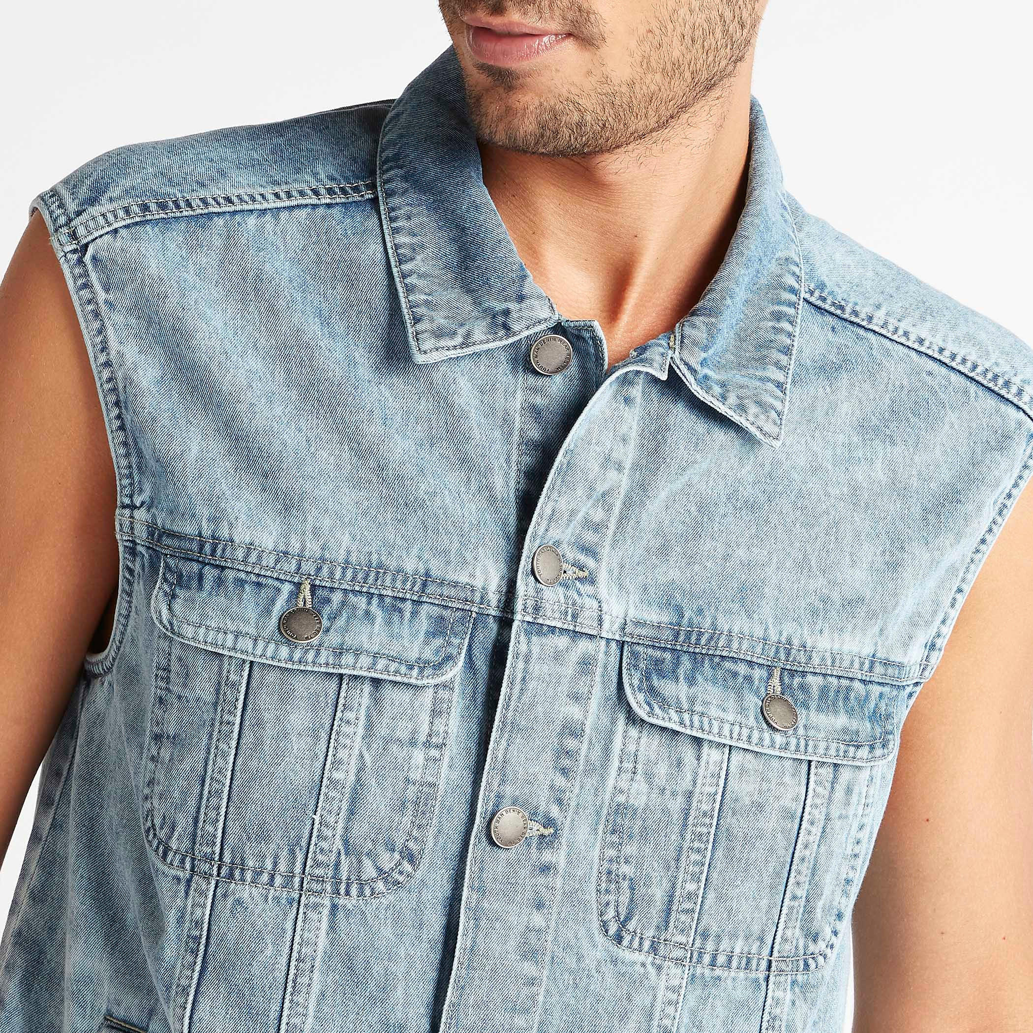 Solid Relaxed Fit Sleeveless Denim Jacket with Pockets-men-clothing-jacketsandblazers-jackets-image-3