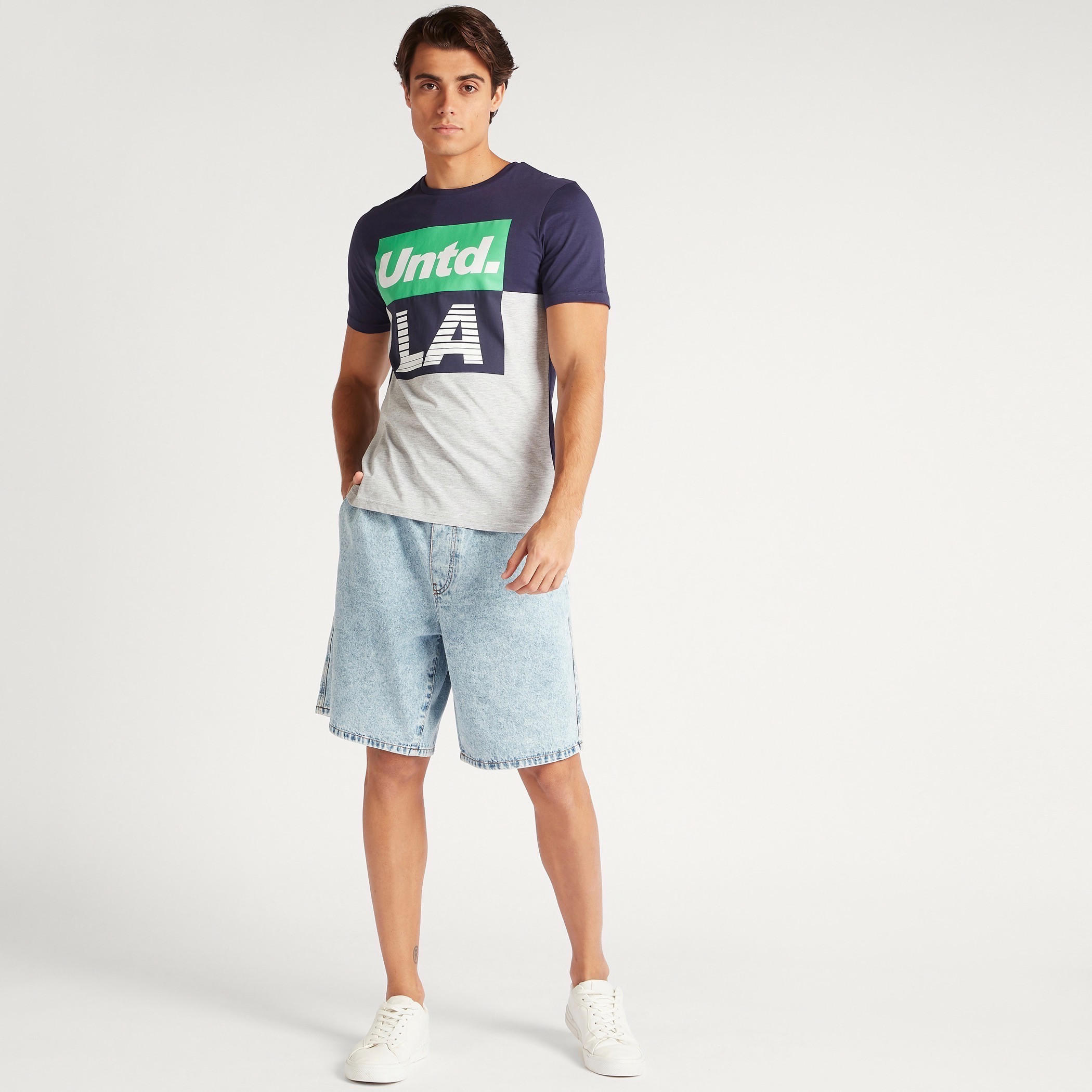 Solid Denim Shorts with Elasticated Waistband and Pockets-men-clothing-bottoms-shorts-image-2