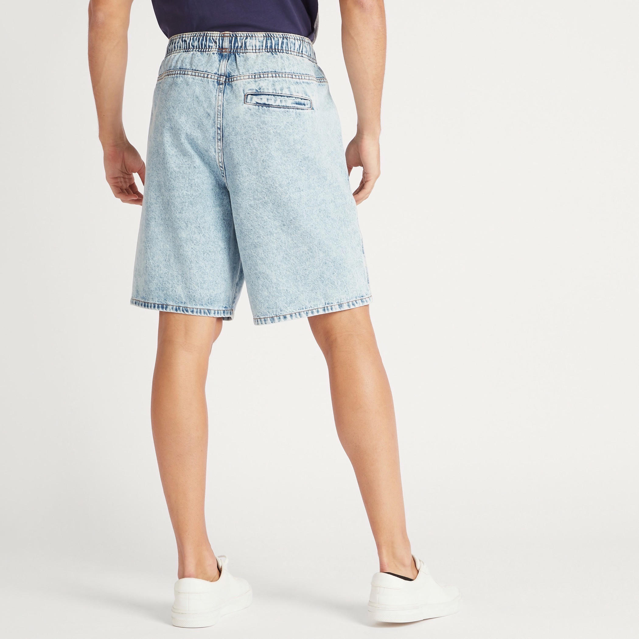 Solid Denim Shorts with Elasticated Waistband and Pockets-men-clothing-bottoms-shorts-image-4