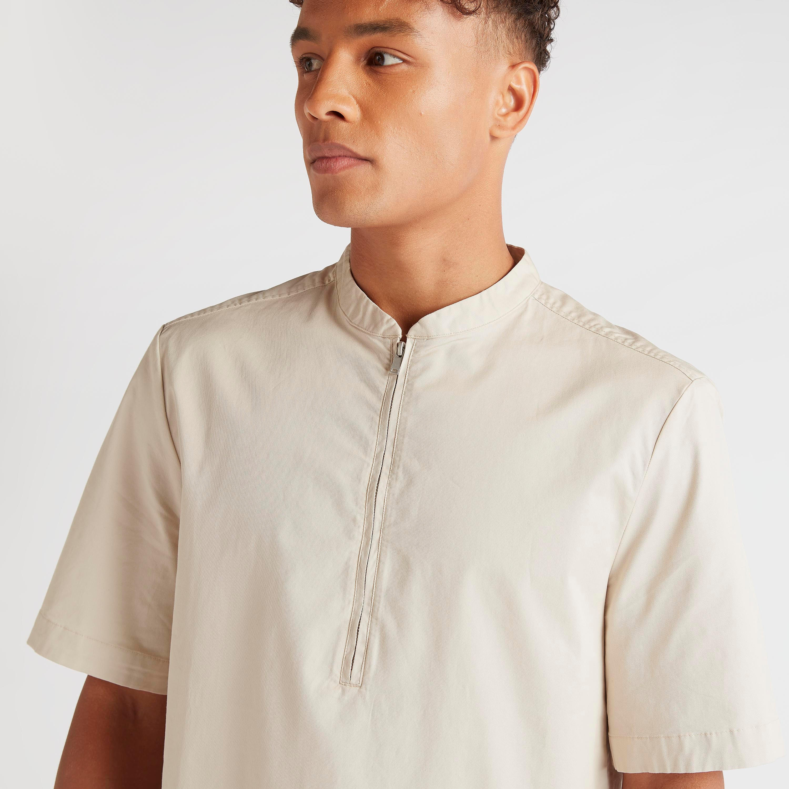 قميص سادة بقصة مريحة مع ياقة ماندارين ونصف سحاب-men-clothing-shirts-image-6