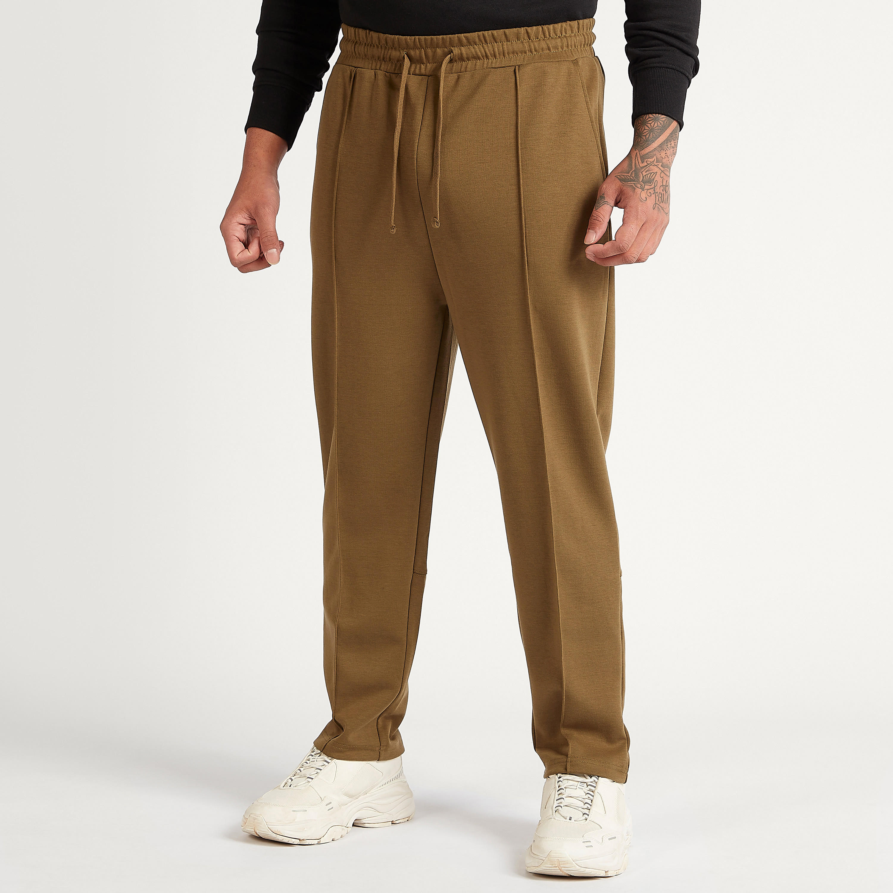 Solid Mid-Rise Track Pants with Drawstring Closure and Pockets-men-clothing-bottoms-joggers-image-1