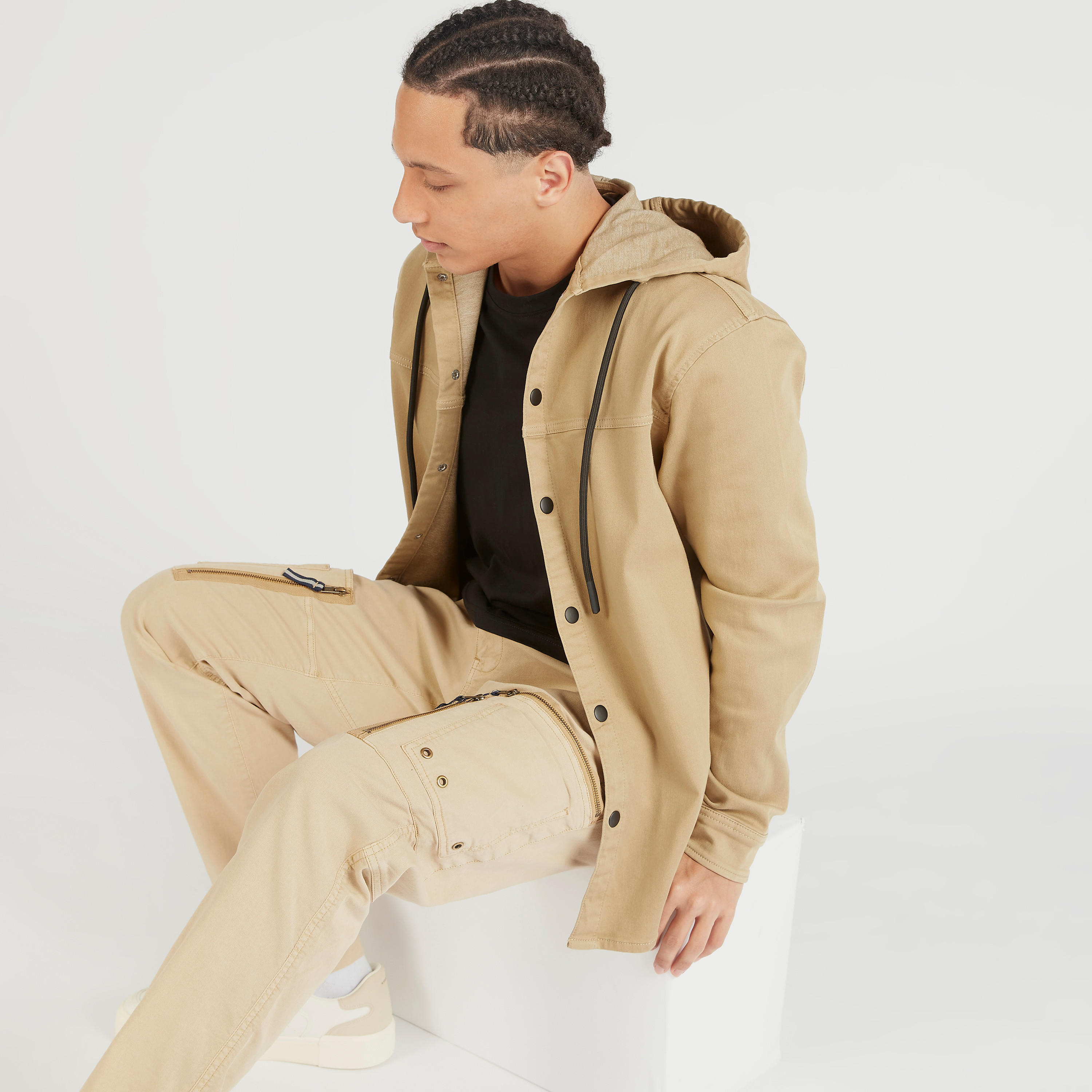 Solid Shirt with Long Sleeves and Hood-men-clothing-shirts-image-1