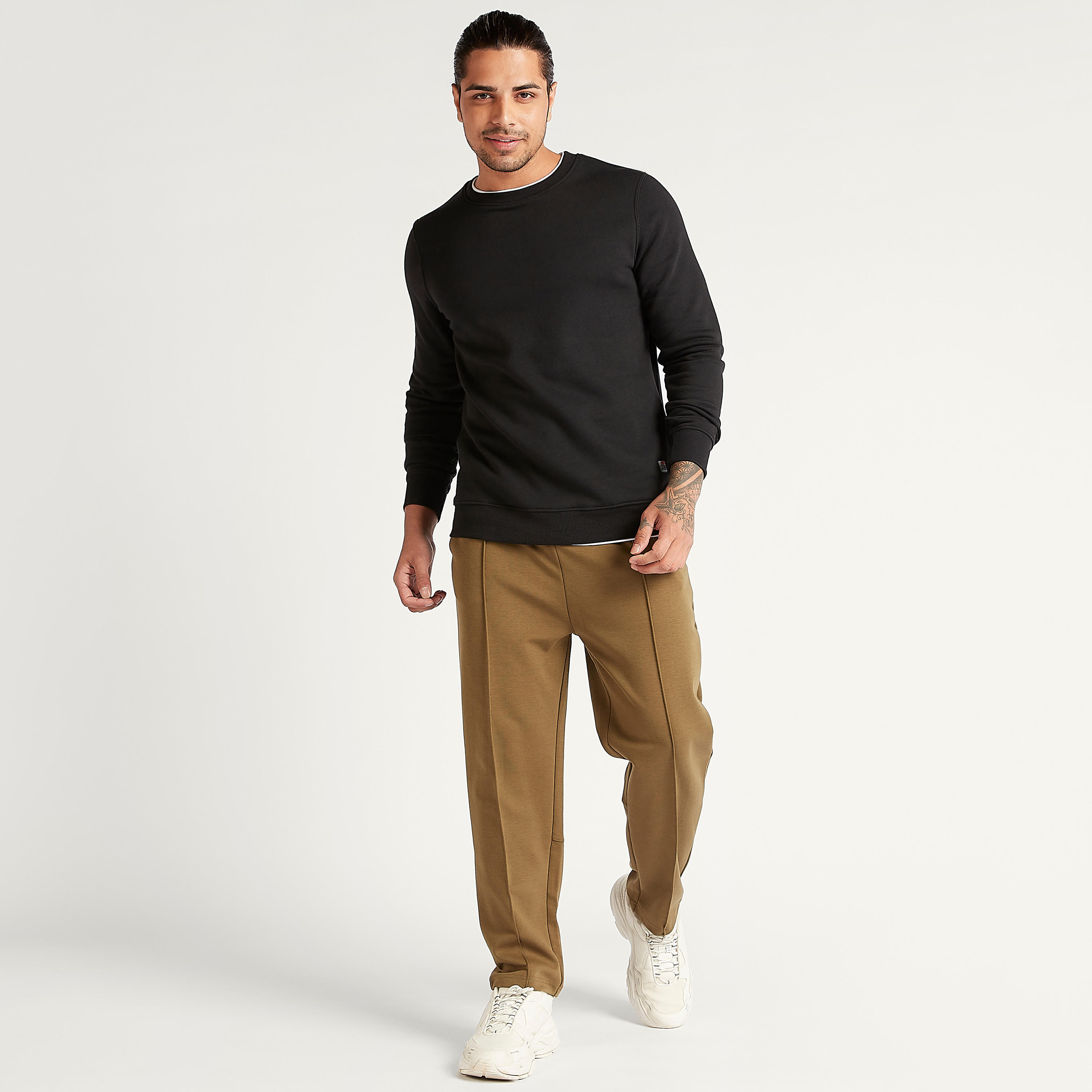 Layered Sweatshirt with Long Sleeves and Crew Neck-men-winterwear-hoodiesandsweatshirts-image-2