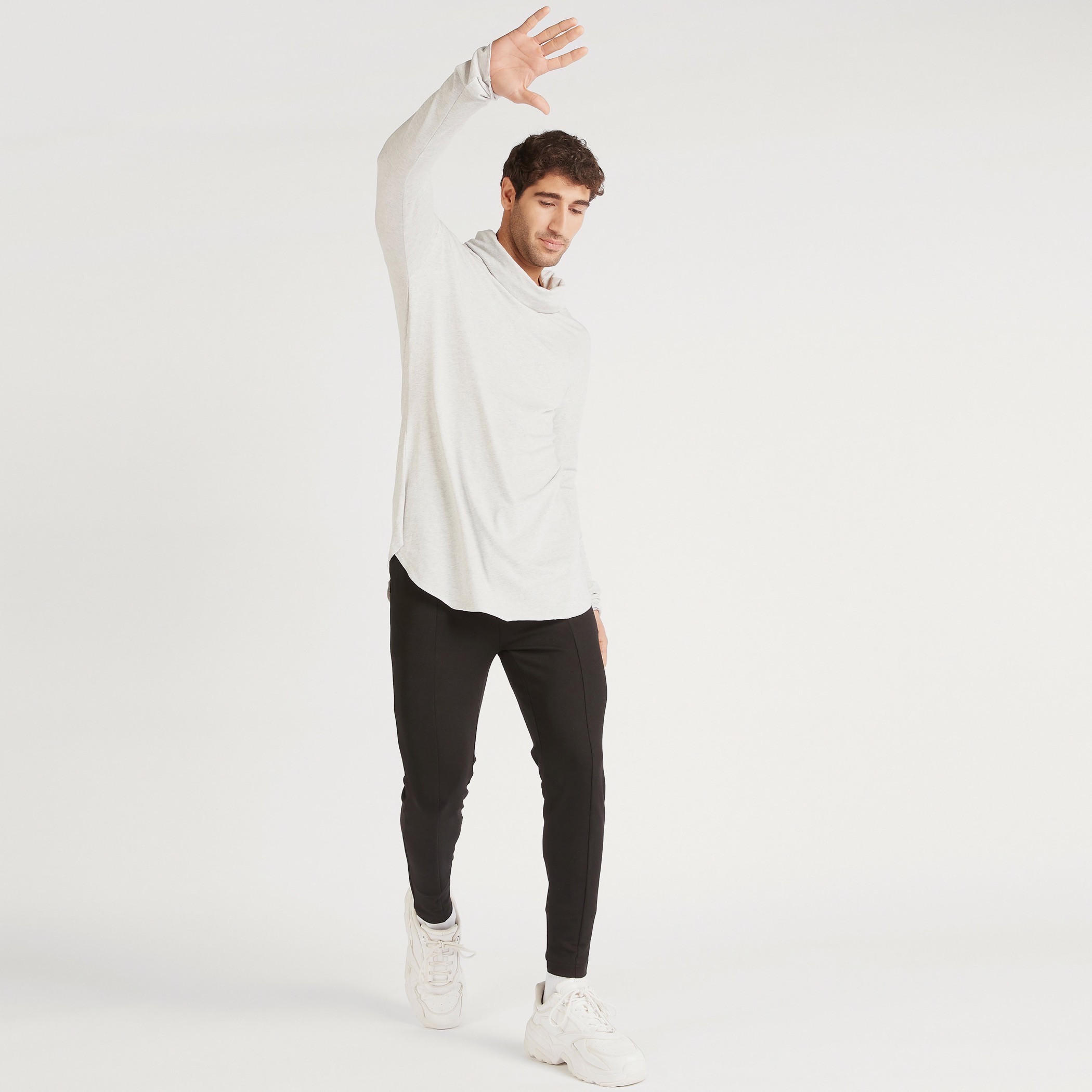 تيشيرت طويل سادة بياقة عالية وأكمام قصيرة-men-clothing-tshirtsandpolos-tshirts-image-2