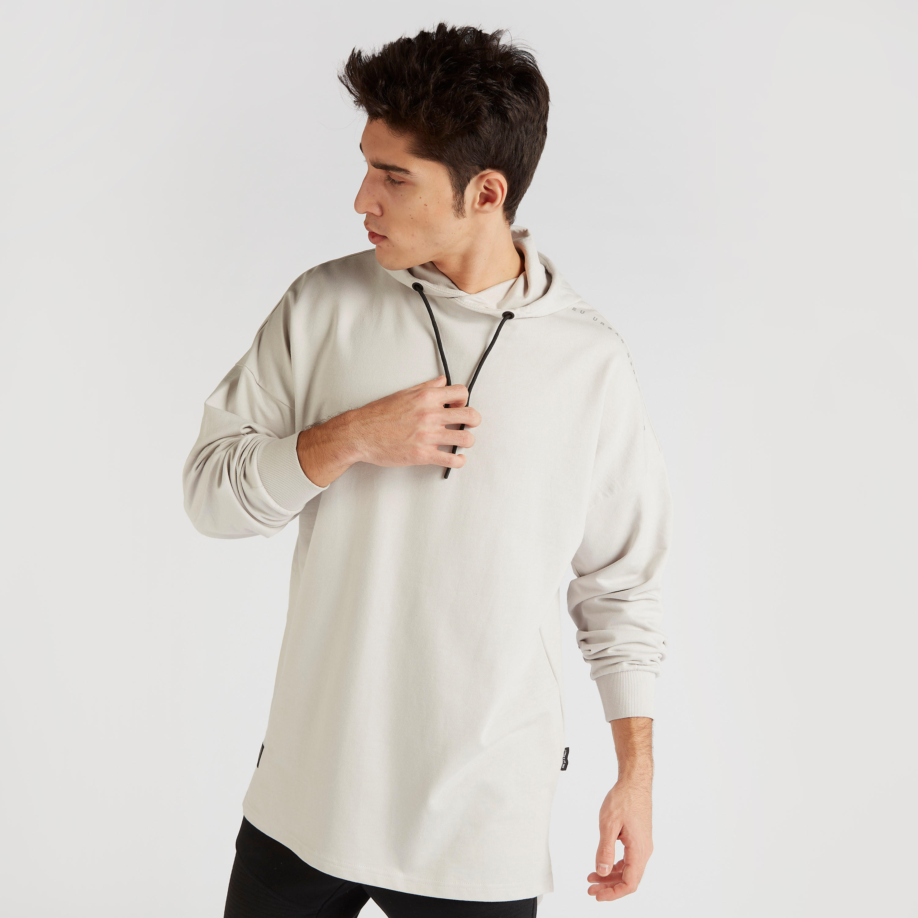 Solid Longline Text Detail T-shirt with Hood -men-winterwear-hoodiesandsweatshirts-image-1