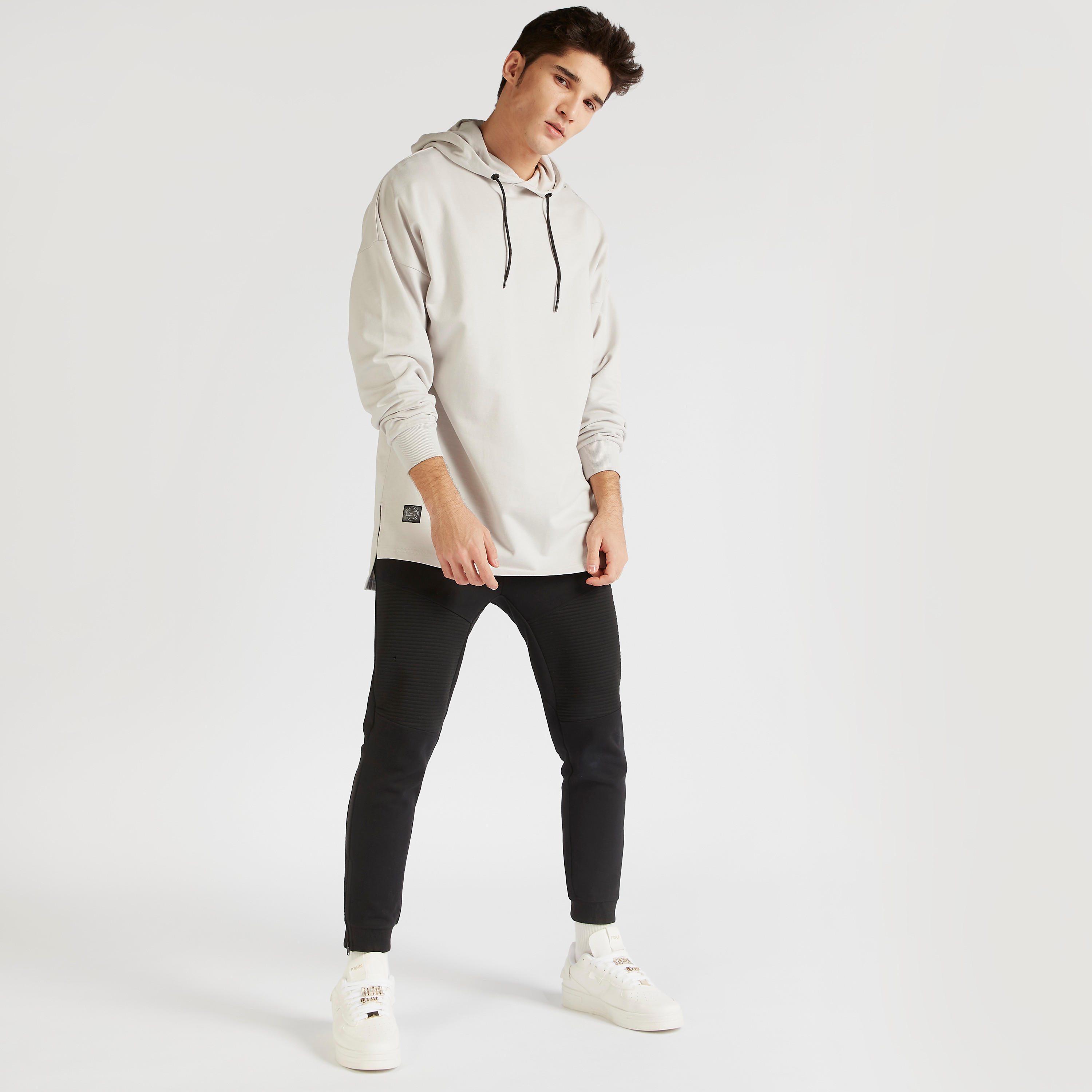 Solid Longline Text Detail T-shirt with Hood -men-winterwear-hoodiesandsweatshirts-image-2