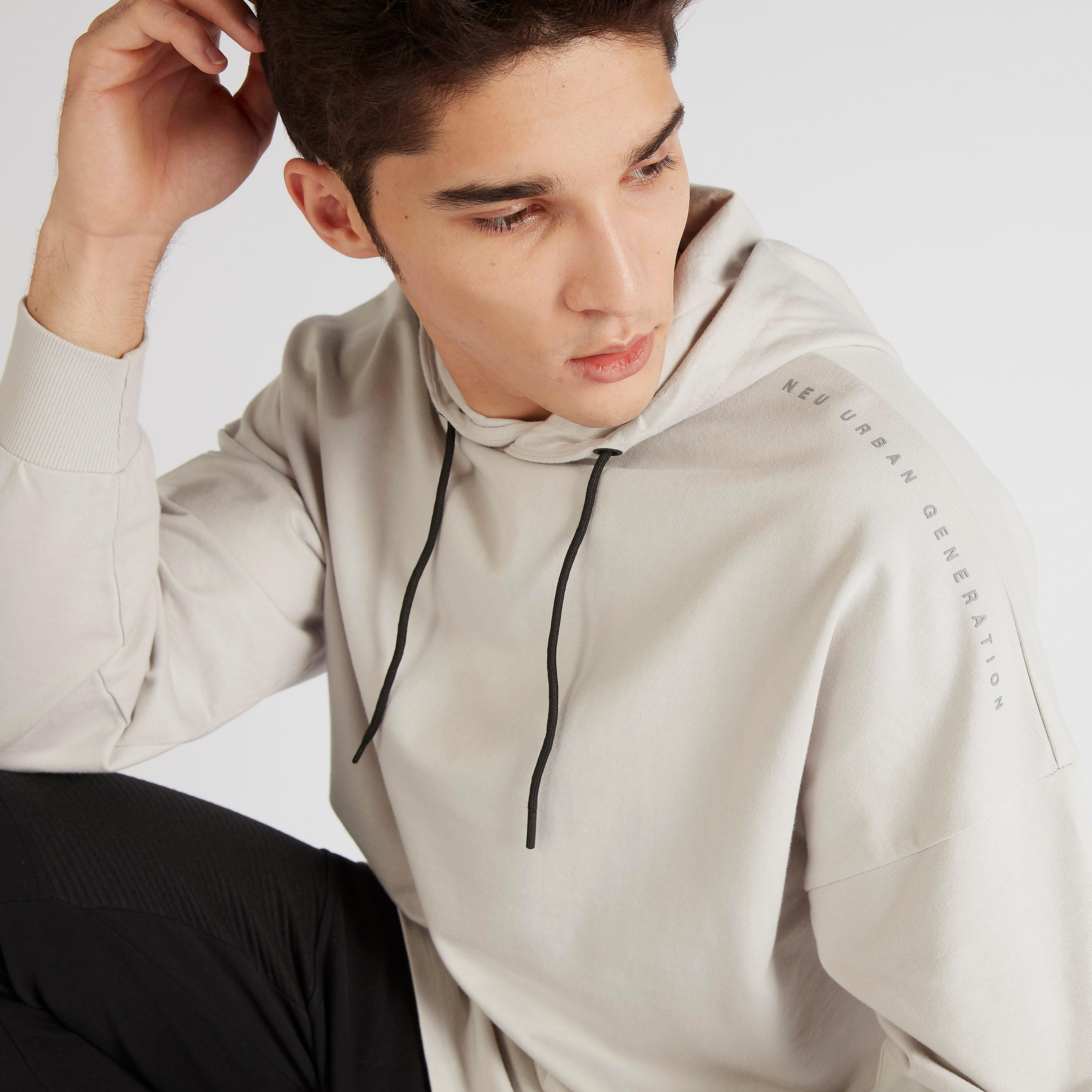 Solid Longline Text Detail T-shirt with Hood -men-winterwear-hoodiesandsweatshirts-image-3