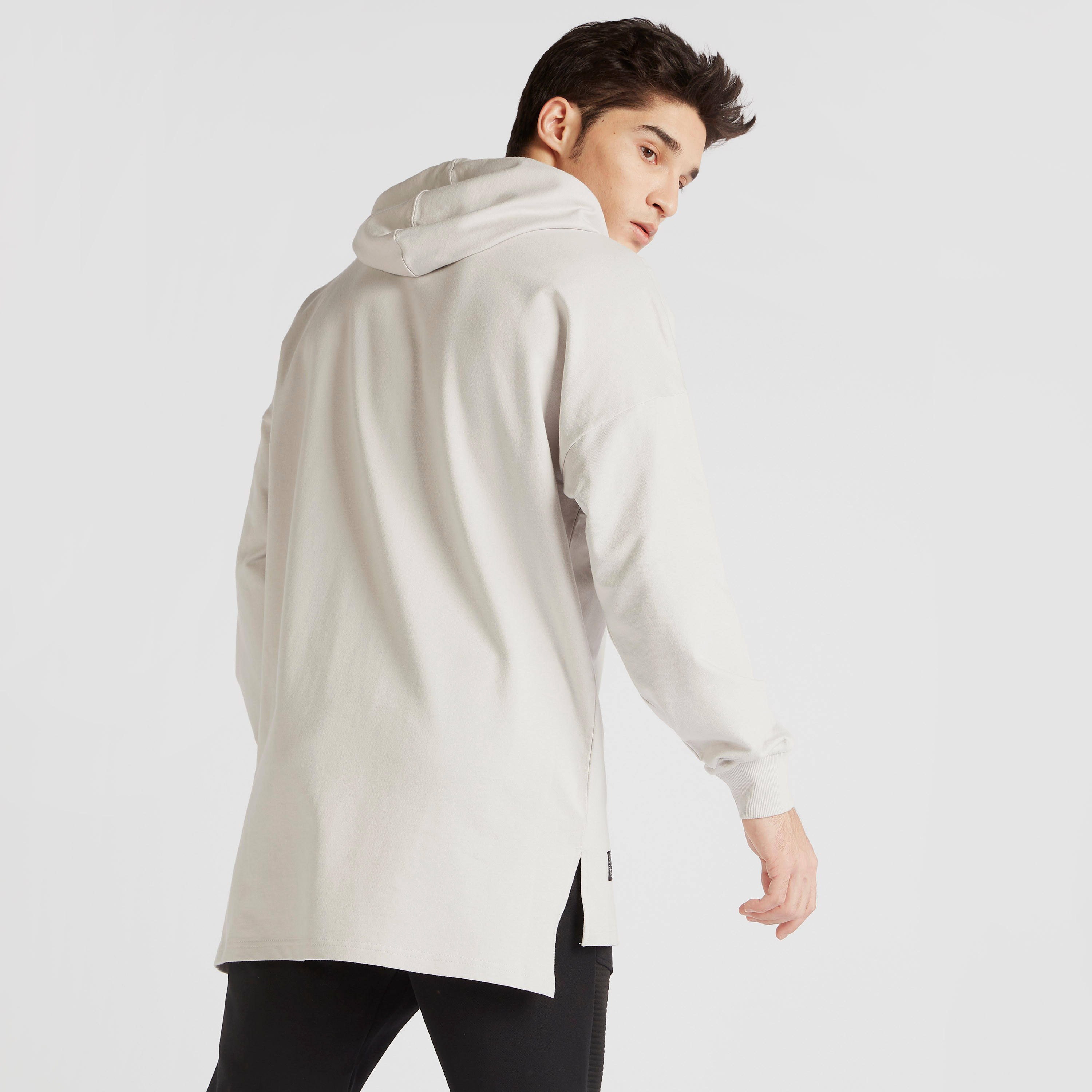 Solid Longline Text Detail T-shirt with Hood -men-winterwear-hoodiesandsweatshirts-image-4