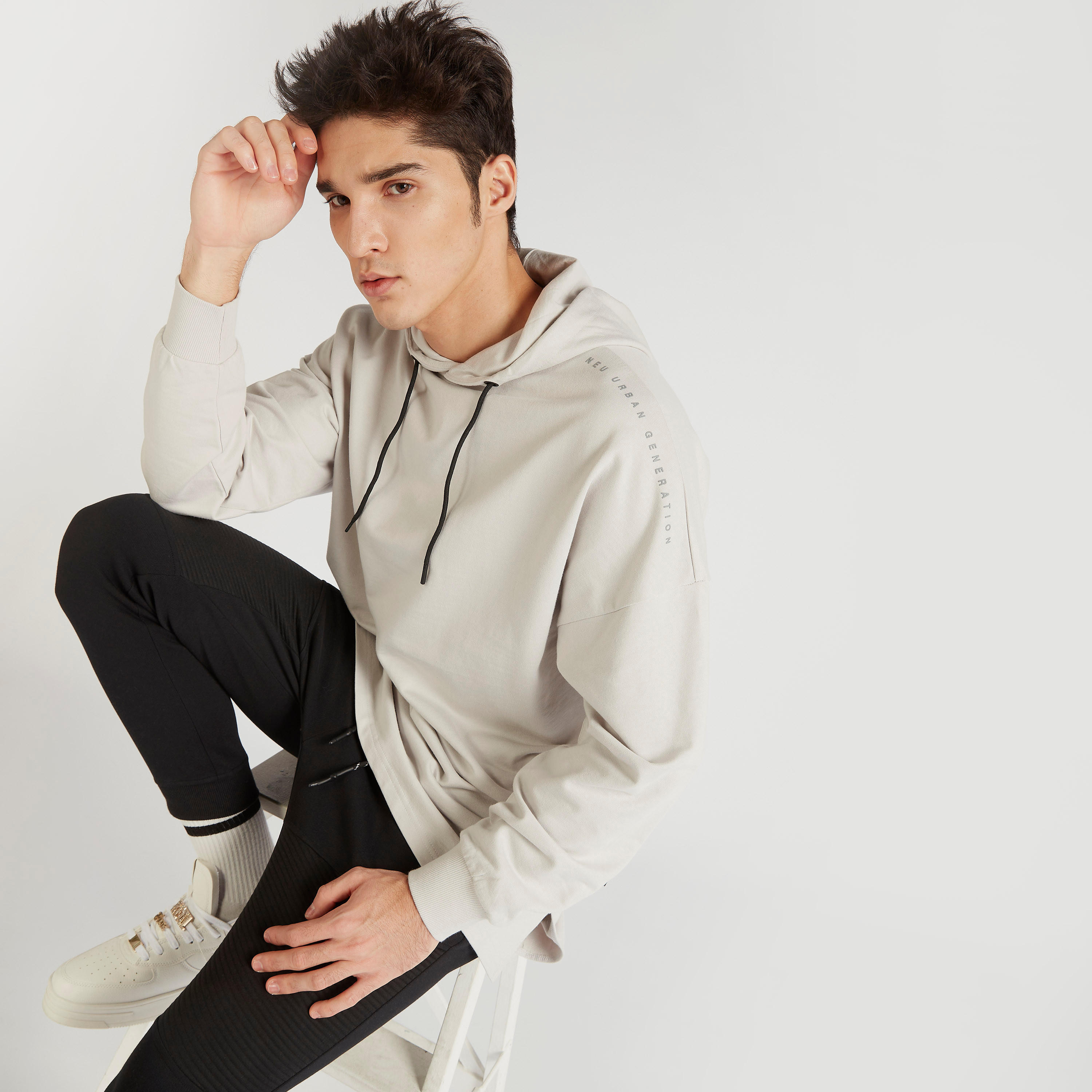 Solid Longline Text Detail T-shirt with Hood -men-winterwear-hoodiesandsweatshirts-image-5