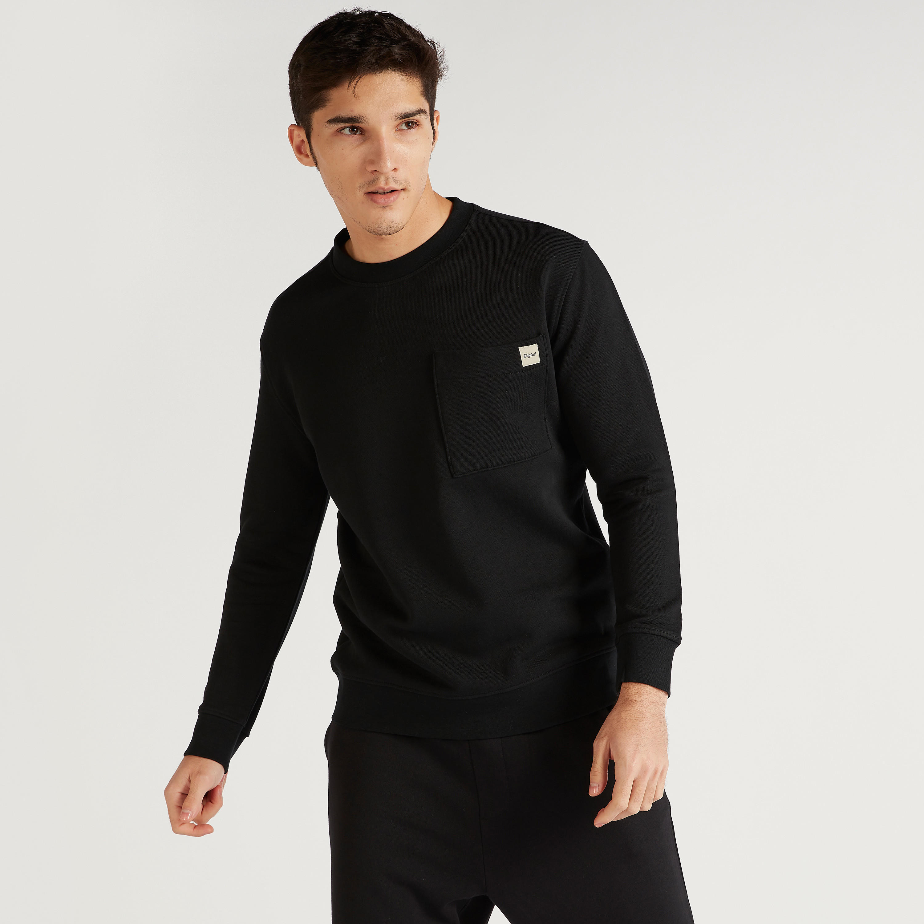 Solid Sweatshirt with Long Sleeves and Front Pocket-men-winterwear-hoodiesandsweatshirts-image-1