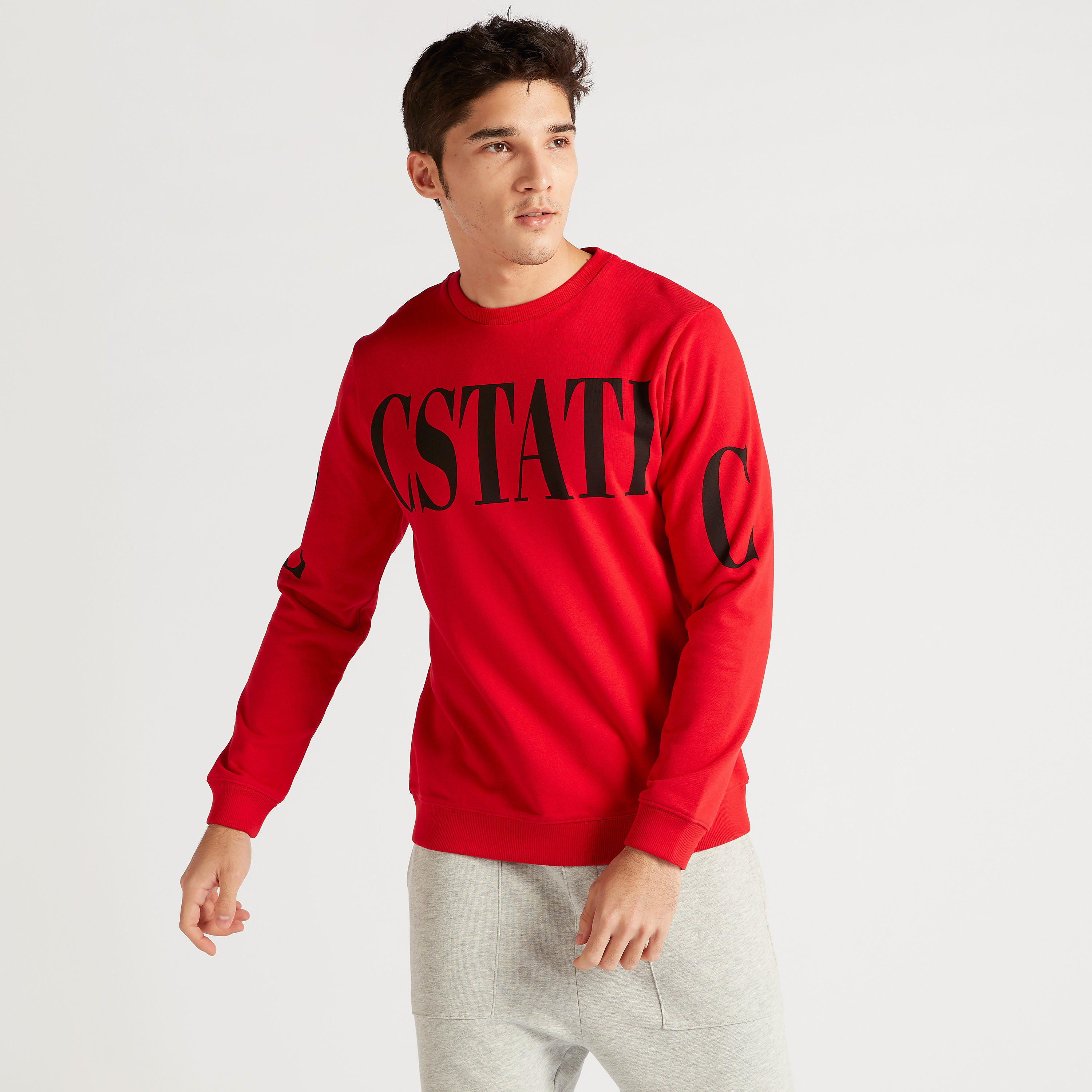 Typographic Print Sweatshirt with Crew Neck and Long Sleeves-men-winterwear-hoodiesandsweatshirts-image-1