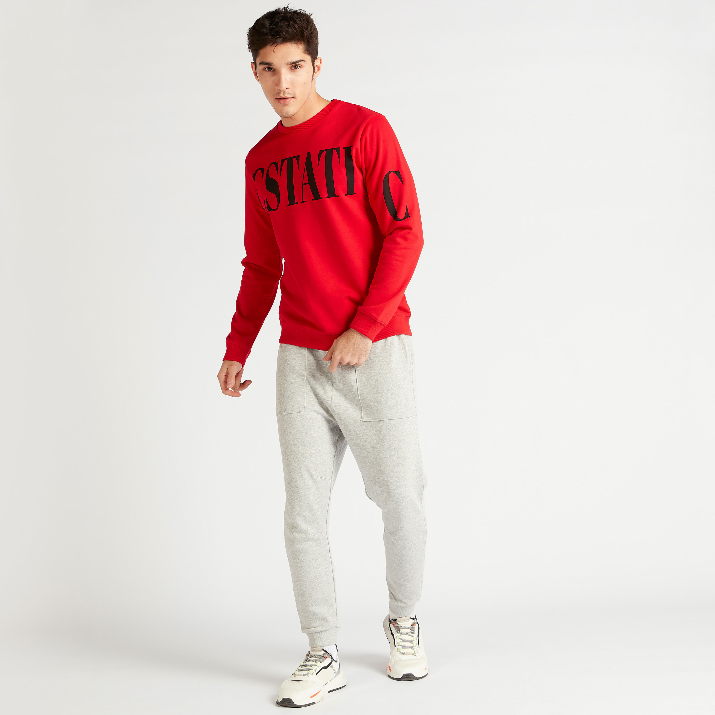 Typographic Print Sweatshirt with Crew Neck and Long Sleeves-men-winterwear-hoodiesandsweatshirts-image-2