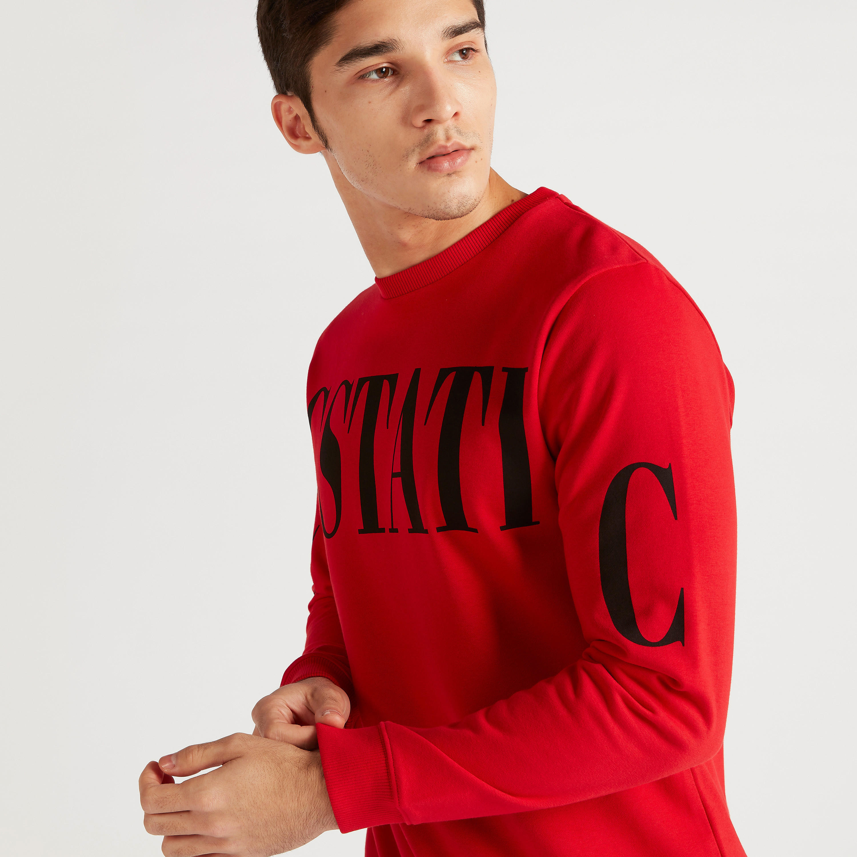 Typographic Print Sweatshirt with Crew Neck and Long Sleeves-men-winterwear-hoodiesandsweatshirts-image-3