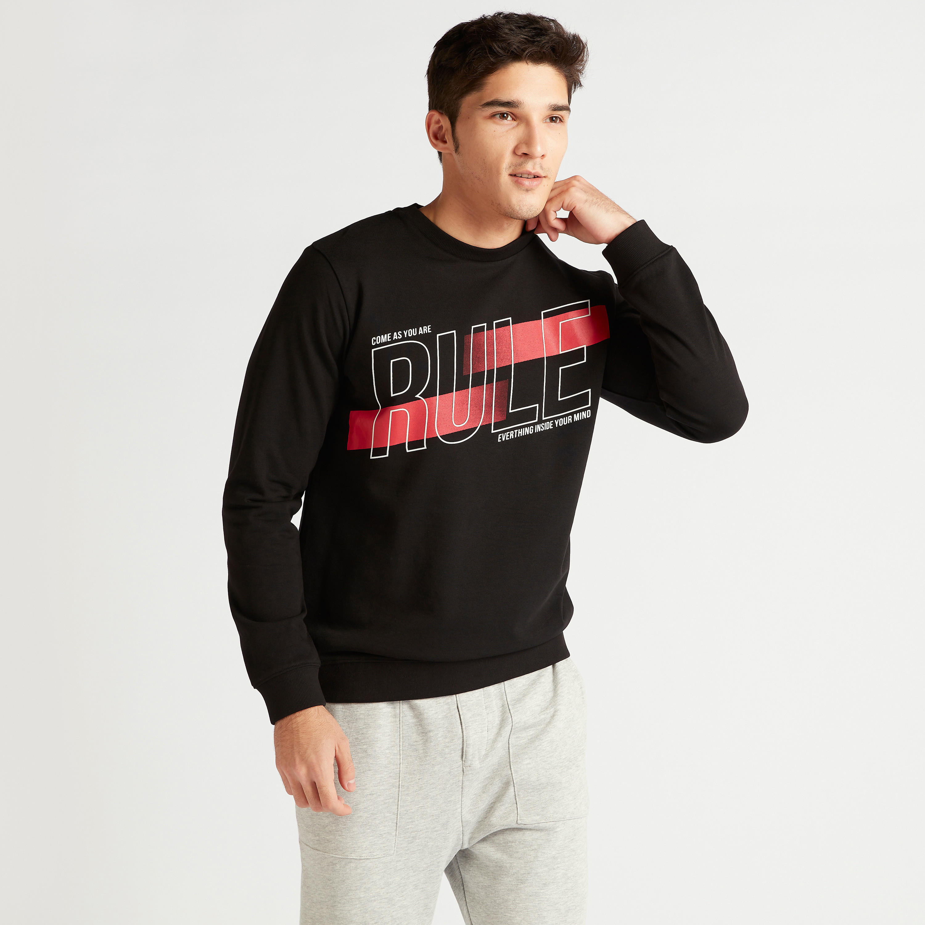 Printed Sweatshirt with Long Sleeves and Crew Neck-men-winterwear-hoodiesandsweatshirts-image-1