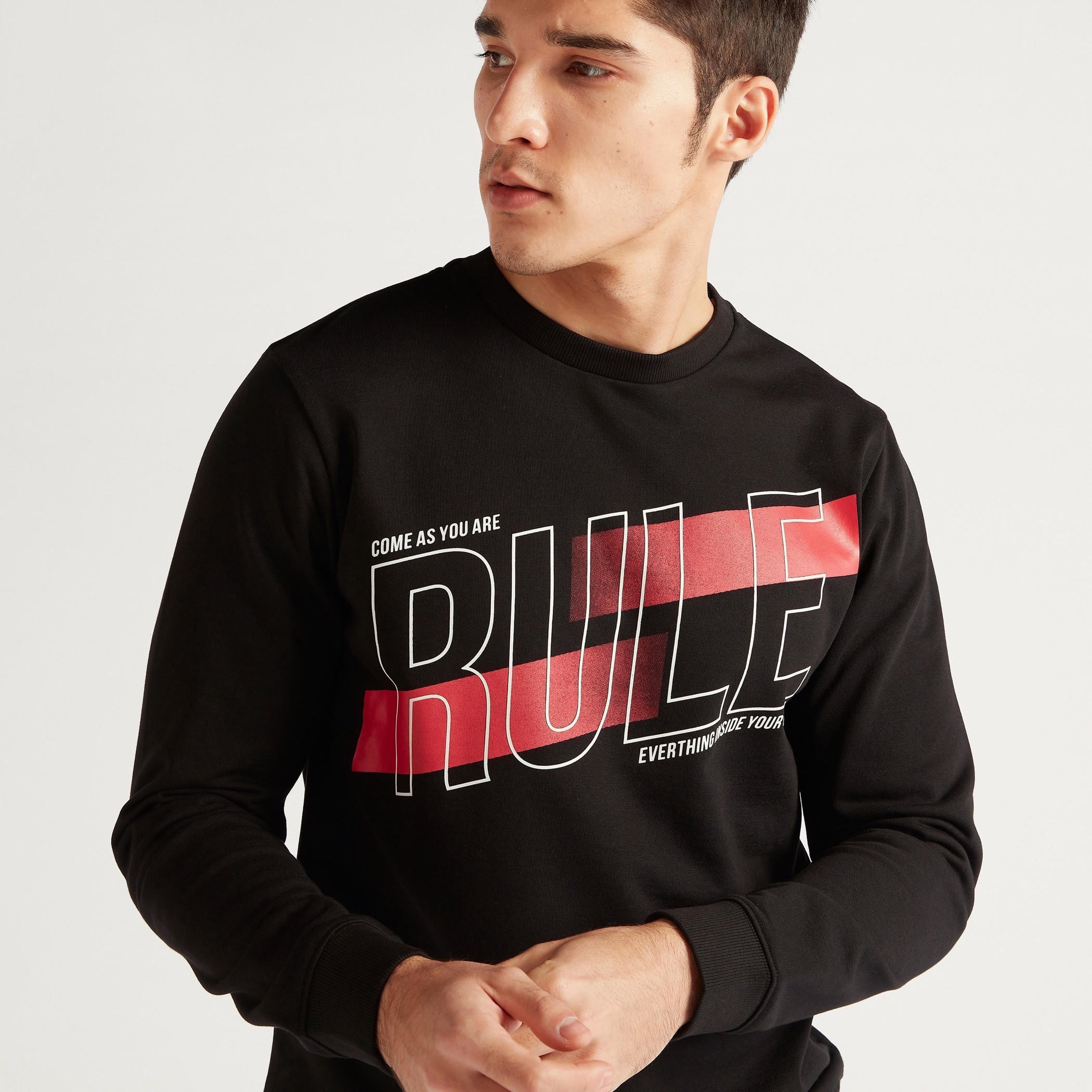 Printed Sweatshirt with Long Sleeves and Crew Neck-men-winterwear-hoodiesandsweatshirts-image-3