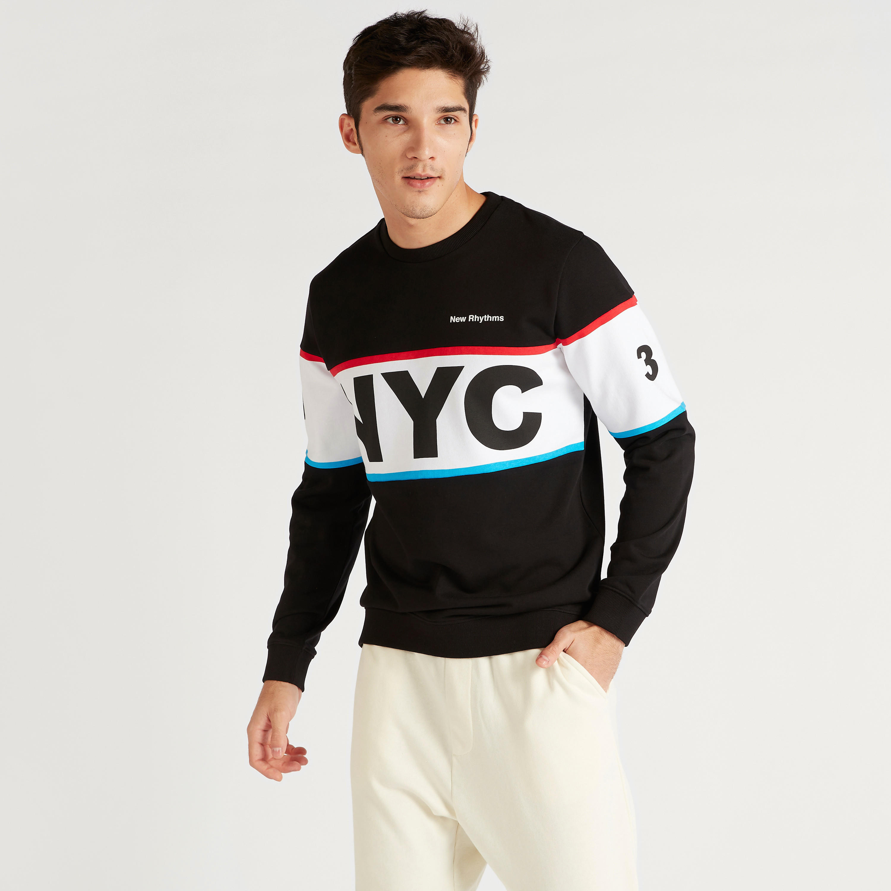 Typographic Print Sweatshirt with Crew Neck and Long Sleeves-men-winterwear-hoodiesandsweatshirts-image-1
