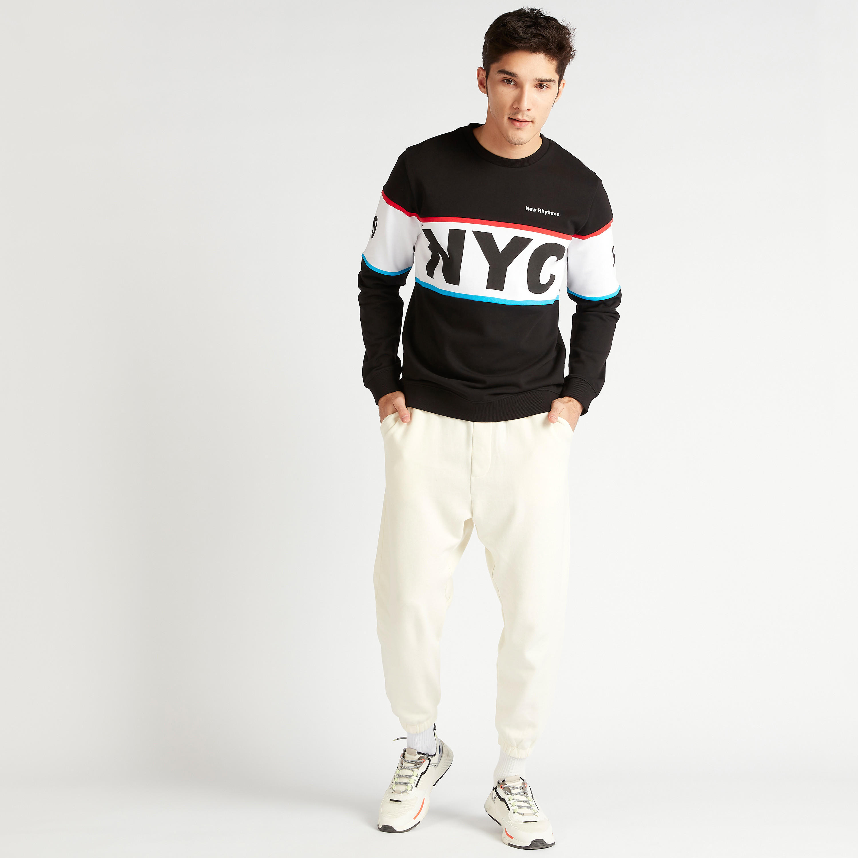 Typographic Print Sweatshirt with Crew Neck and Long Sleeves-men-winterwear-hoodiesandsweatshirts-image-2