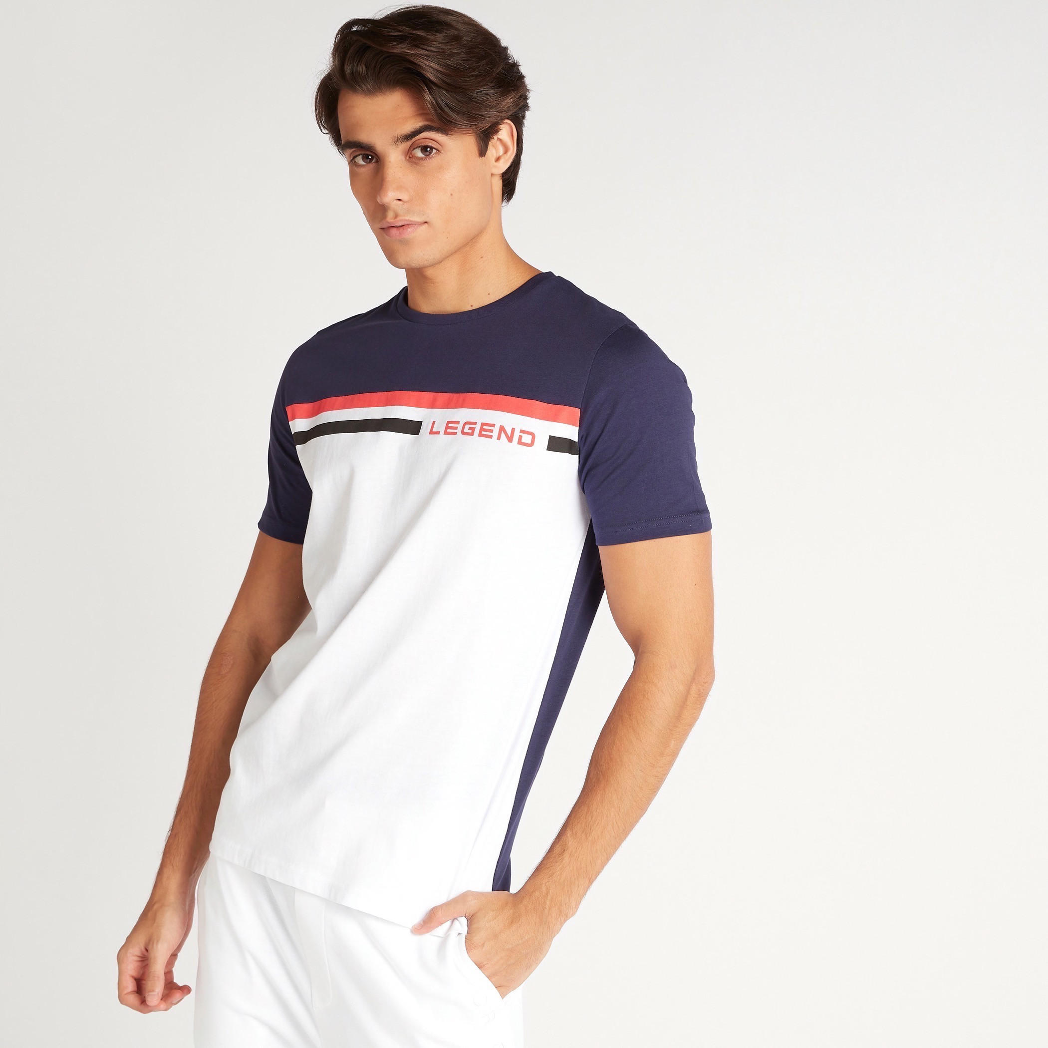Panelled T-shirt with Crew Neck and Short Sleeves-men-clothing-tshirtsandpolos-tshirts-image-1
