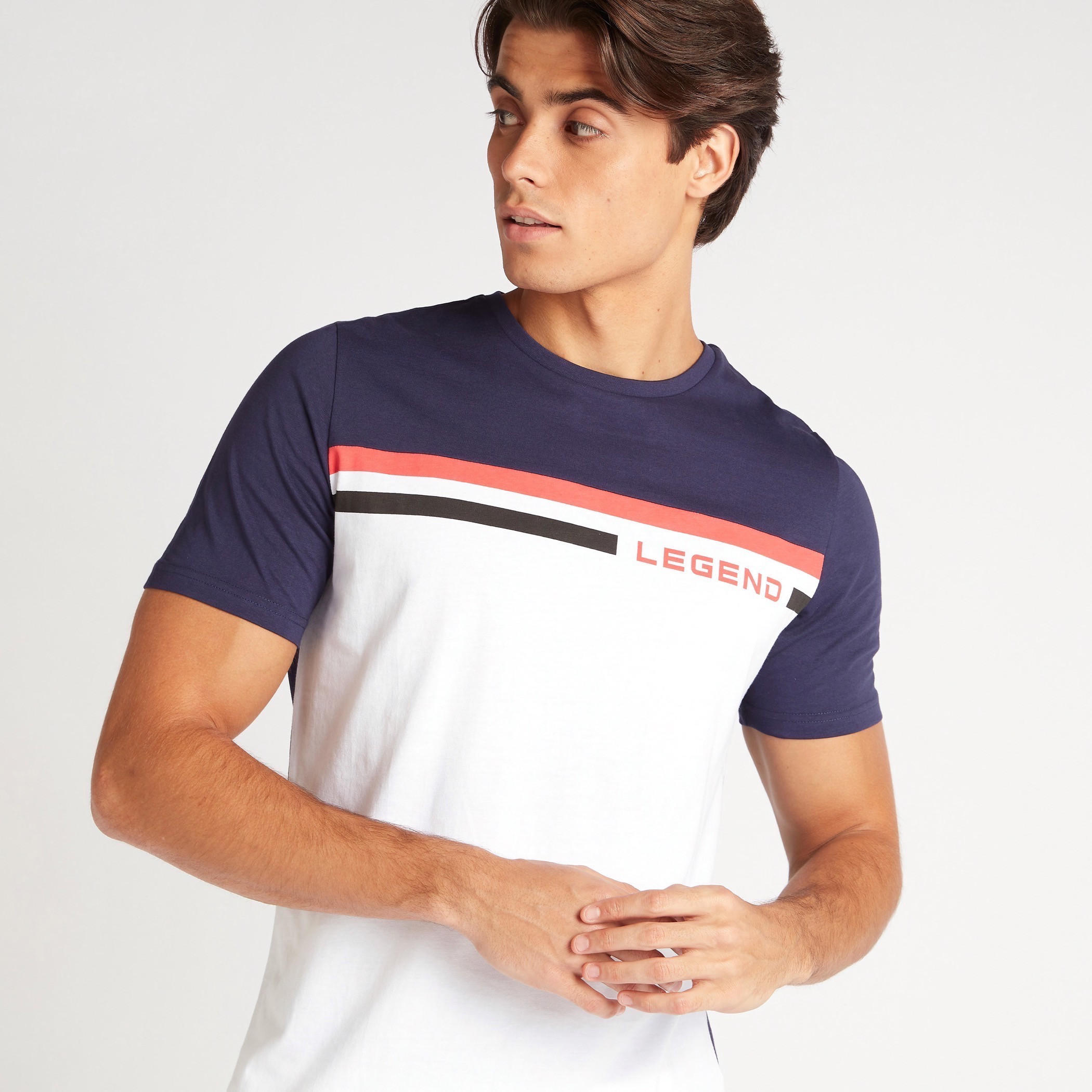 Panelled T-shirt with Crew Neck and Short Sleeves-men-clothing-tshirtsandpolos-tshirts-image-3