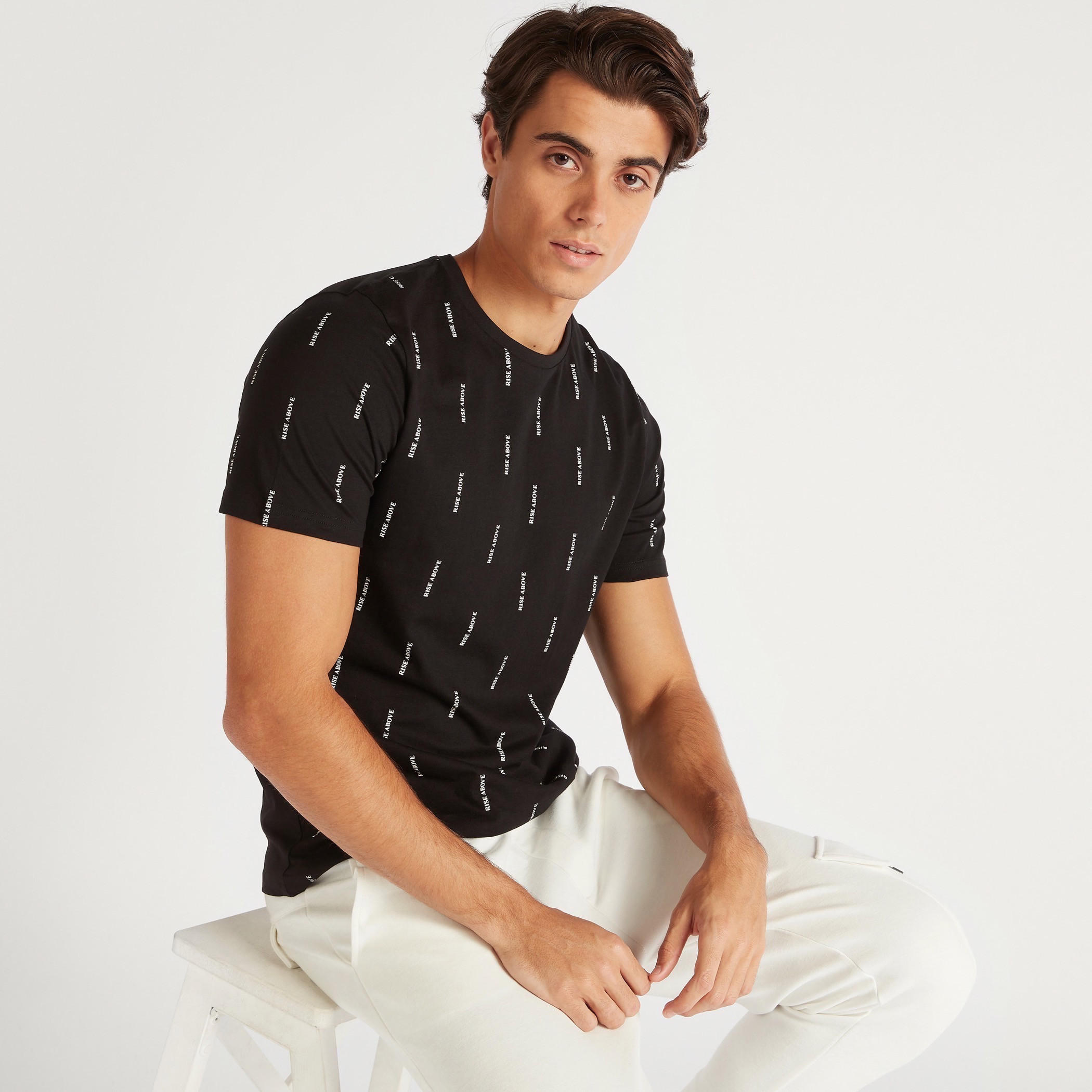Printed T-shirt with Crew Neck and Short Sleeves-men-clothing-tshirtsandpolos-tshirts-image-1