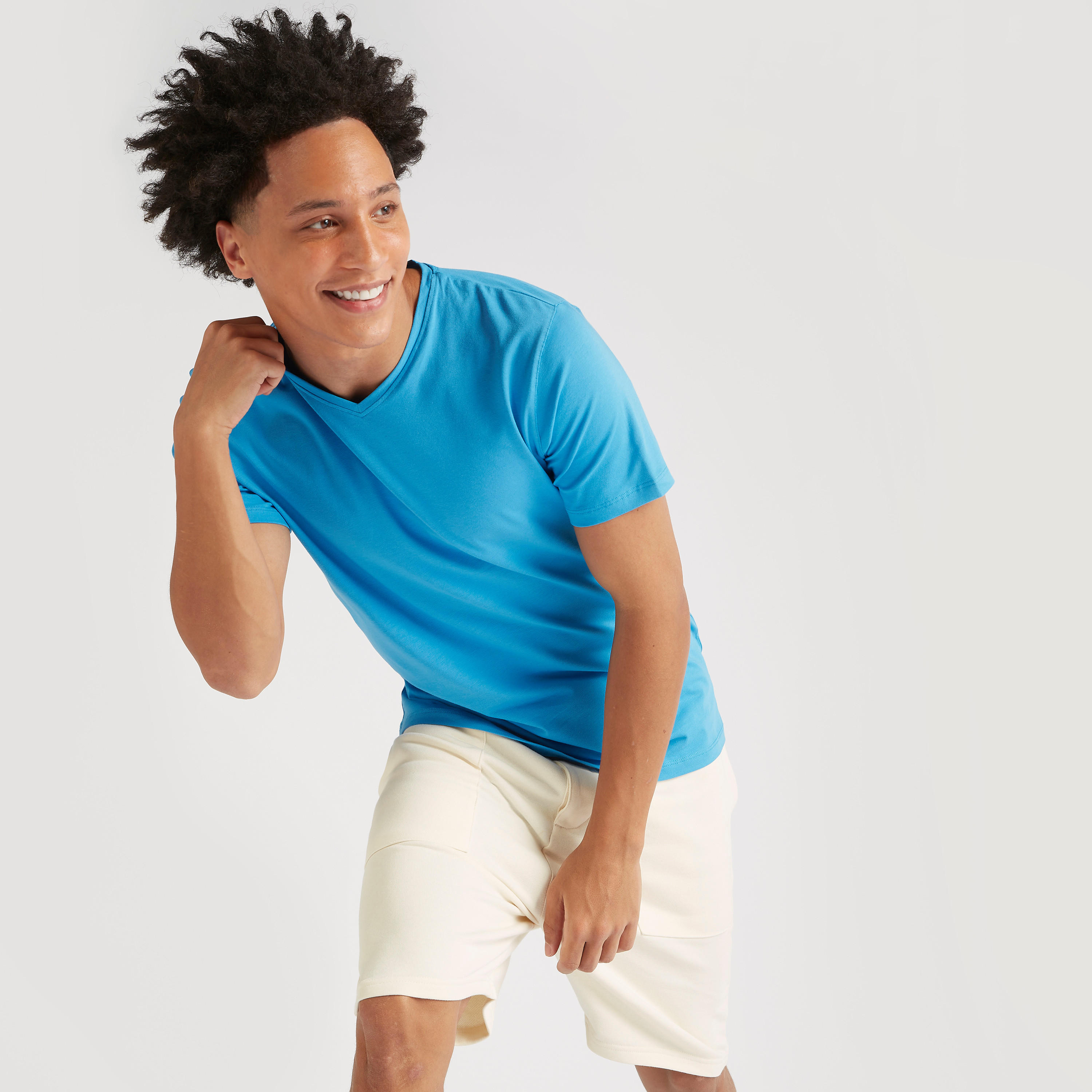 Solid V-neck T-shirt with Short Sleeves-men-clothing-tshirtsandpolos-tshirts-image-1