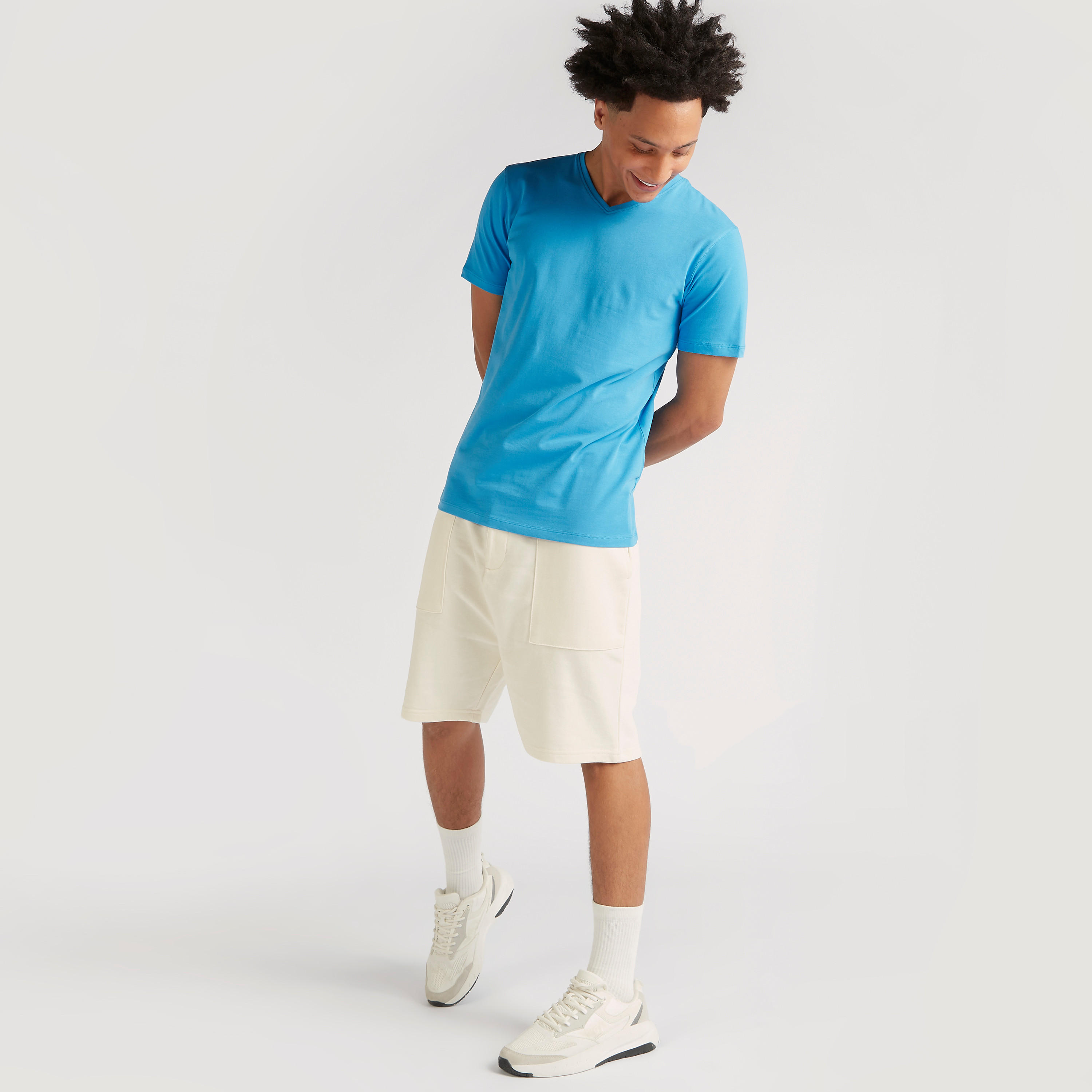 Solid V-neck T-shirt with Short Sleeves-men-clothing-tshirtsandpolos-tshirts-image-2
