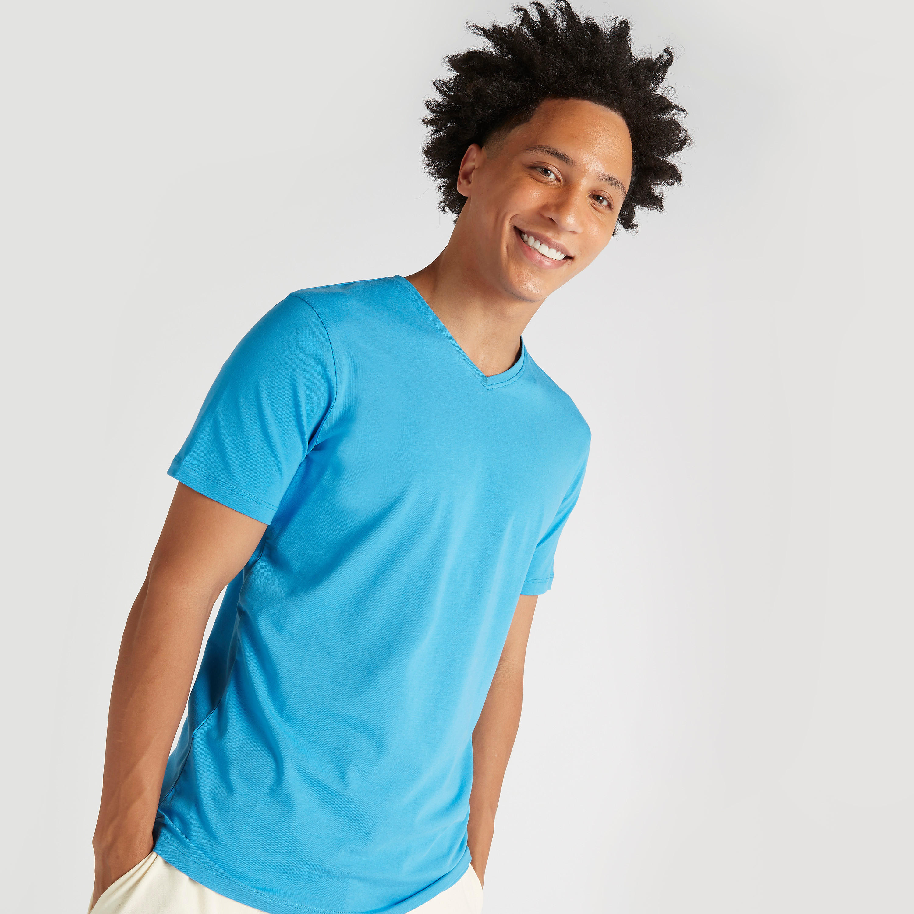 Solid V-neck T-shirt with Short Sleeves-men-clothing-tshirtsandpolos-tshirts-image-5