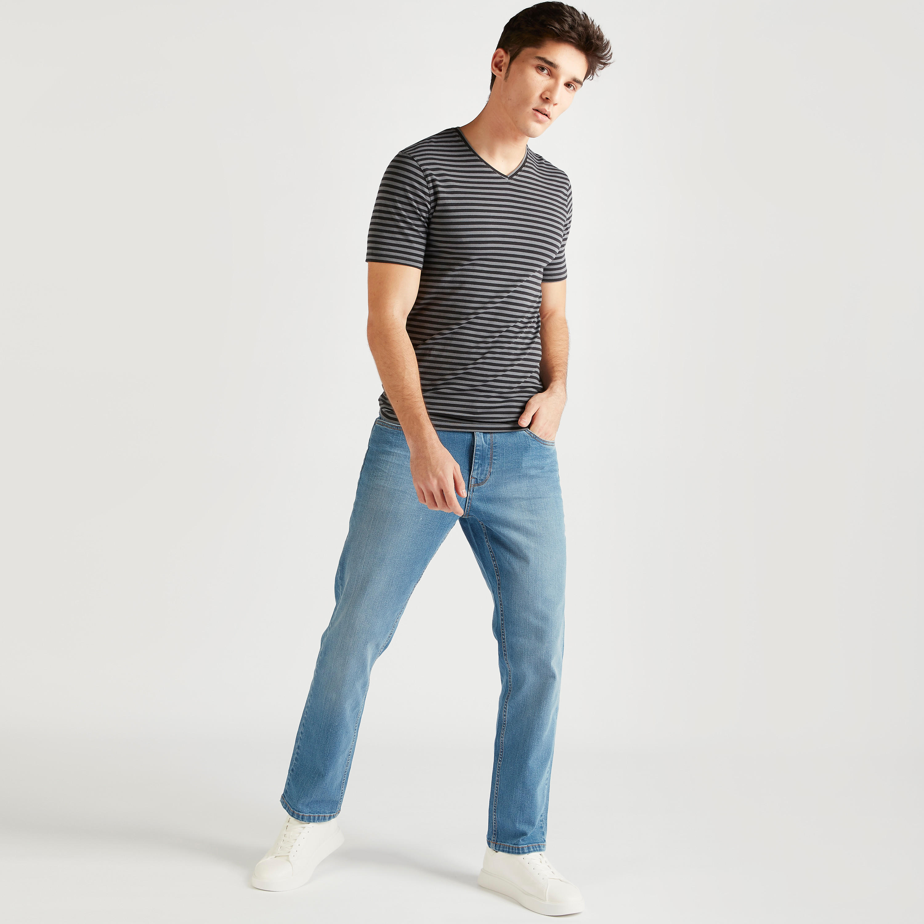 Striped V-neck T-shirt with Short Sleeves-men-clothing-tshirtsandpolos-tshirts-image-2