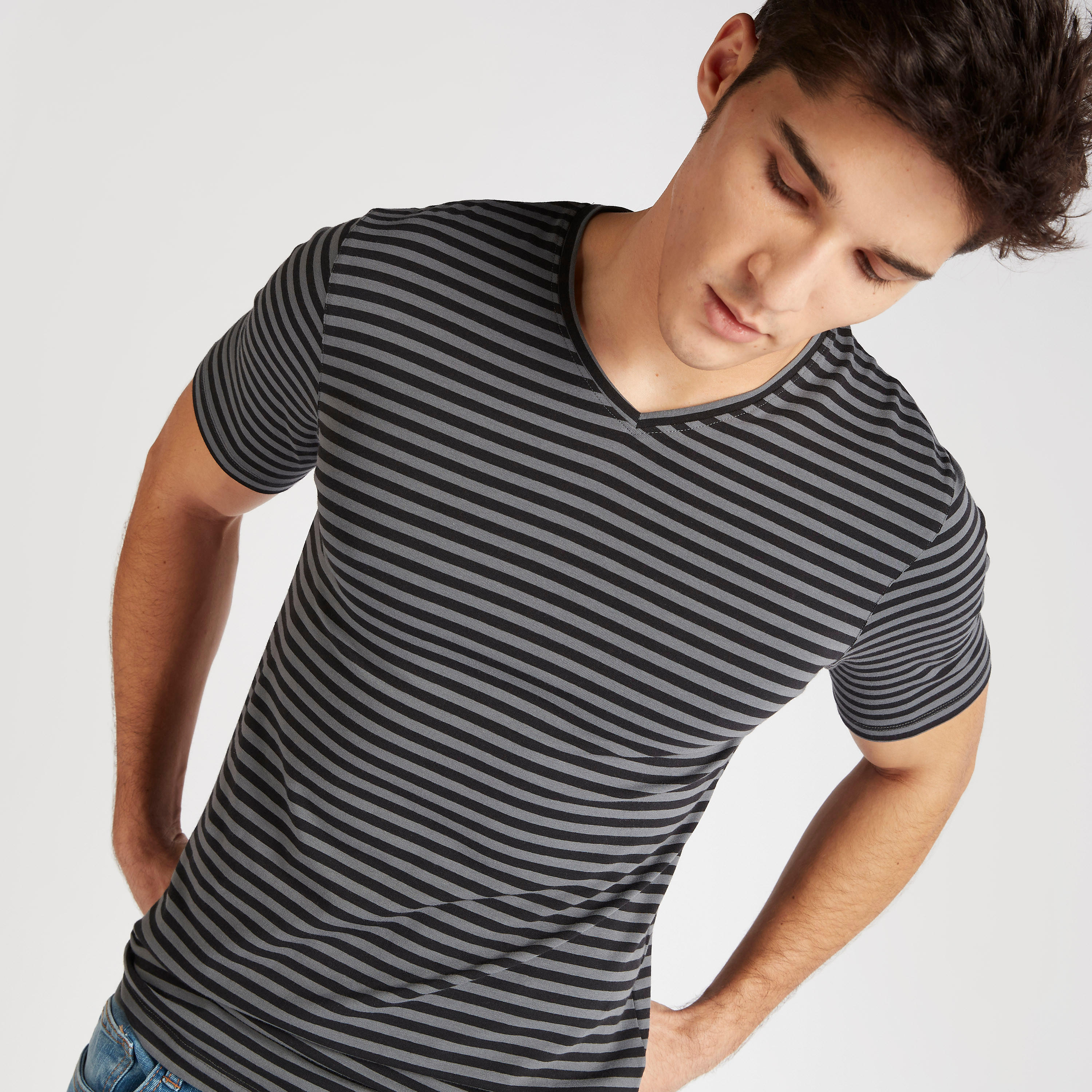 Striped V-neck T-shirt with Short Sleeves-men-clothing-tshirtsandpolos-tshirts-image-3