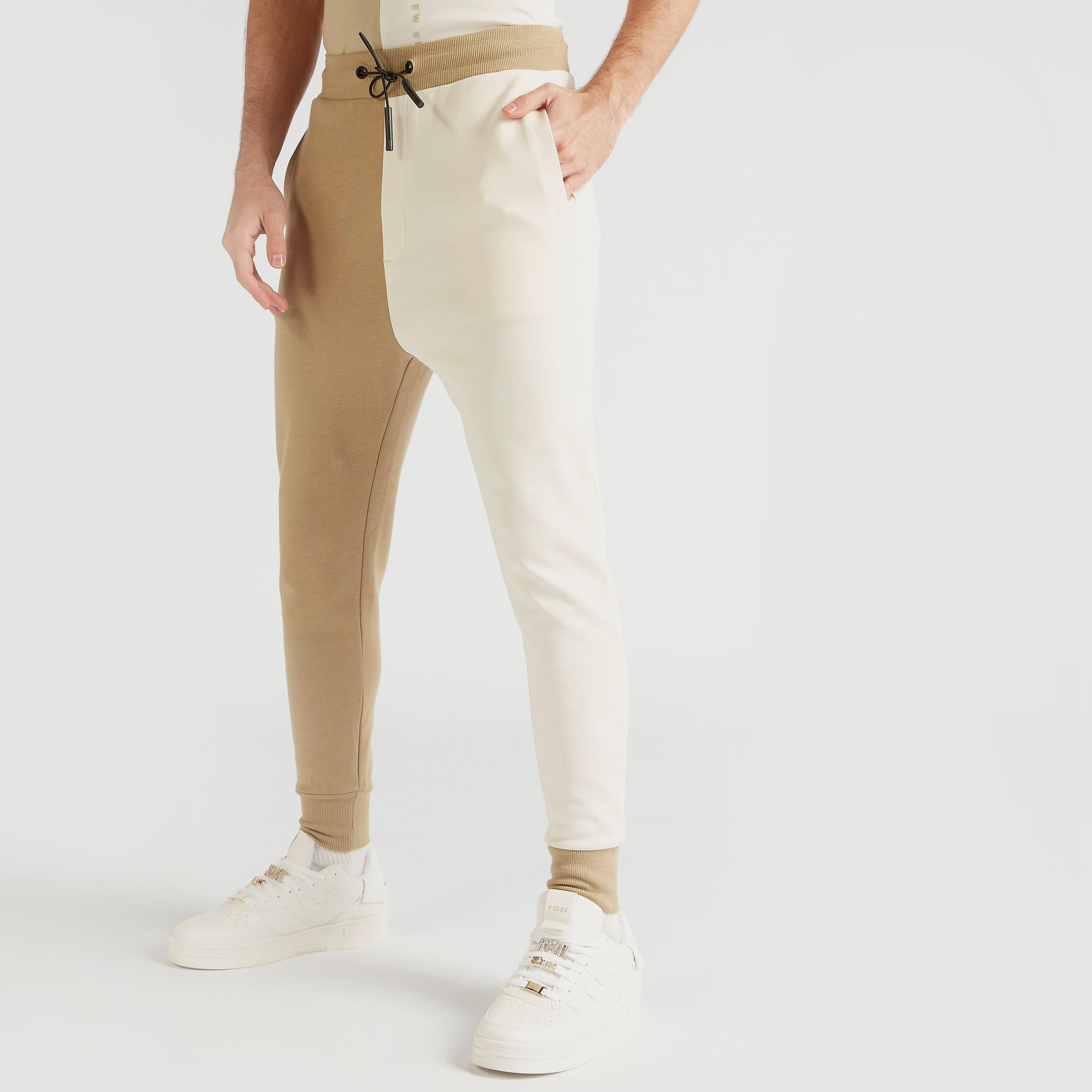 Colourblocked Mid-Rise Joggers with Drawstring Closure-men-clothing-bottoms-joggers-image-1