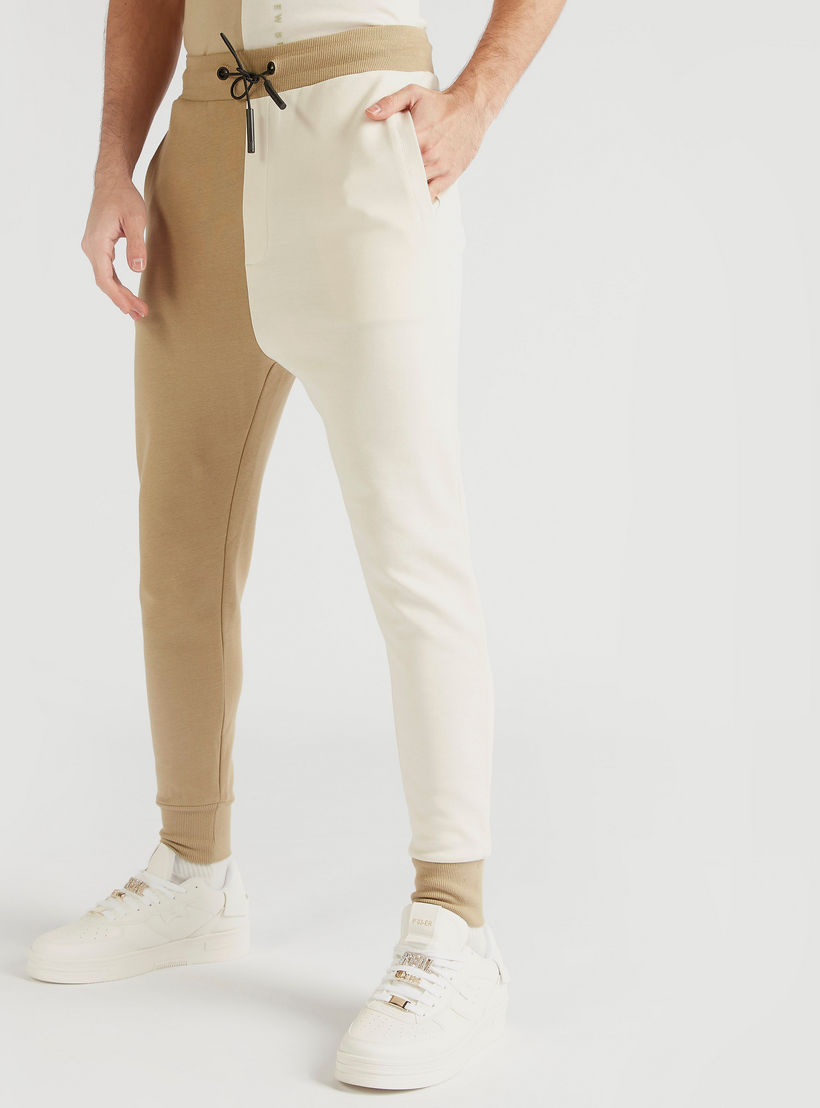 Colourblocked Mid-Rise Joggers with Drawstring Closure-men-clothing-bottoms-joggers-image-1