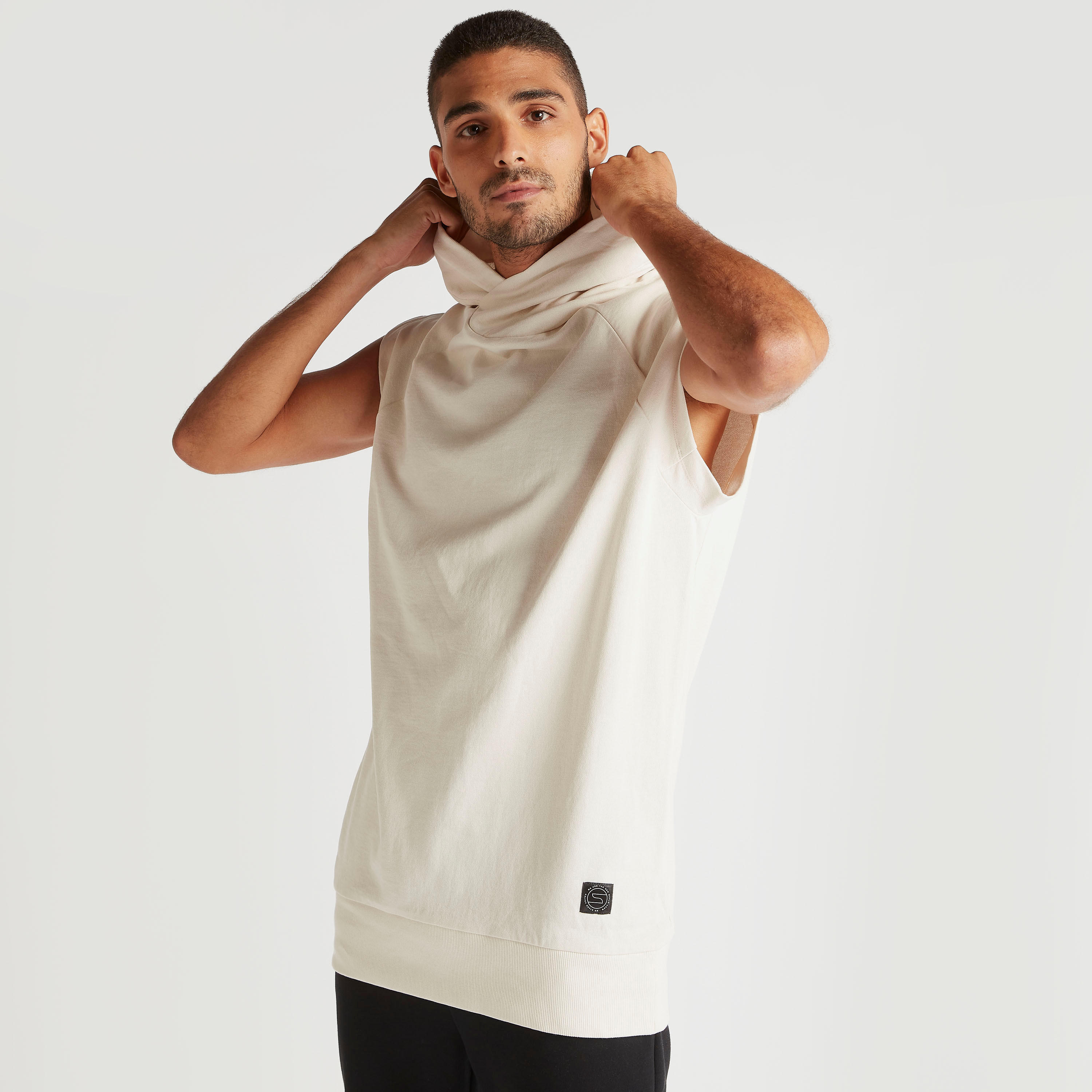 Solid Sleeveless Hoodie with Ribbed Hem -men-winterwear-hoodiesandsweatshirts-image-1