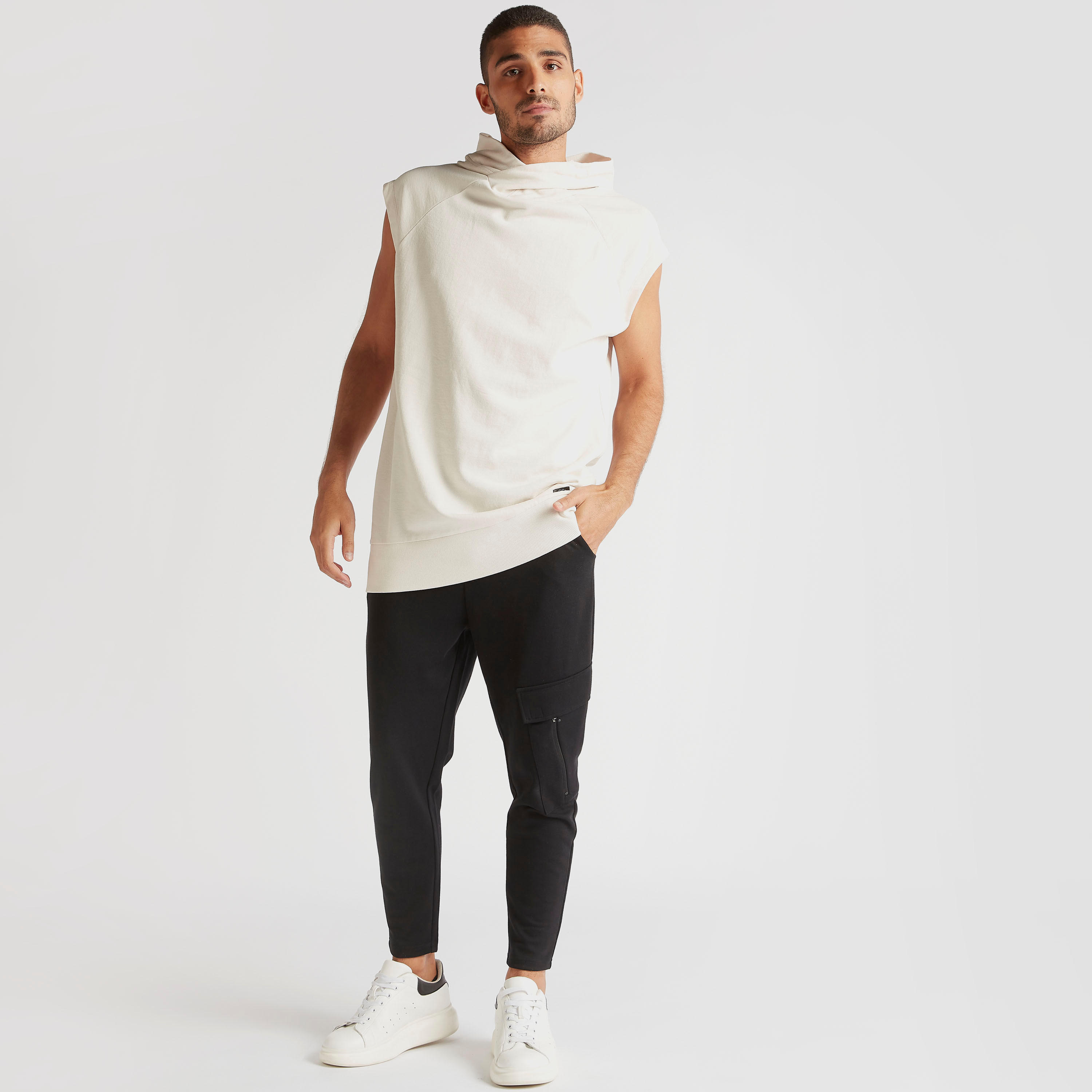 Solid Sleeveless Hoodie with Ribbed Hem -men-winterwear-hoodiesandsweatshirts-image-2