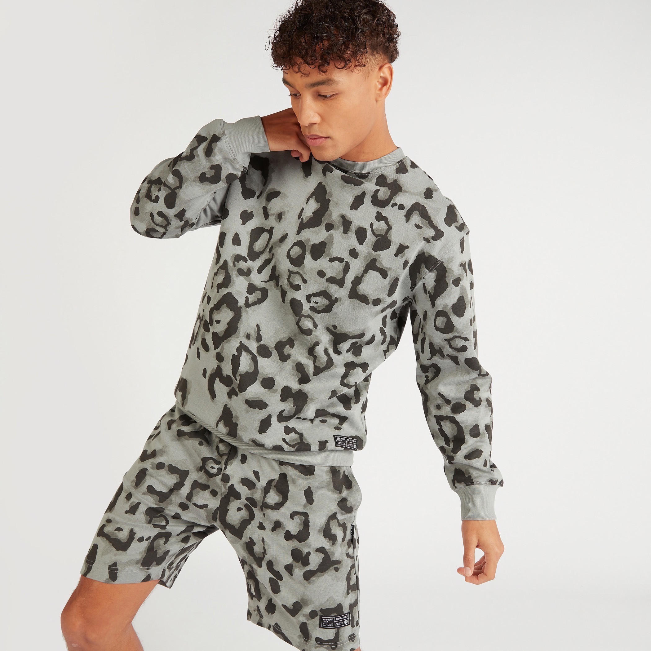 Leopard Print Crew Neck Sweatshirt with Long Sleeves-men-winterwear-hoodiesandsweatshirts-image-1