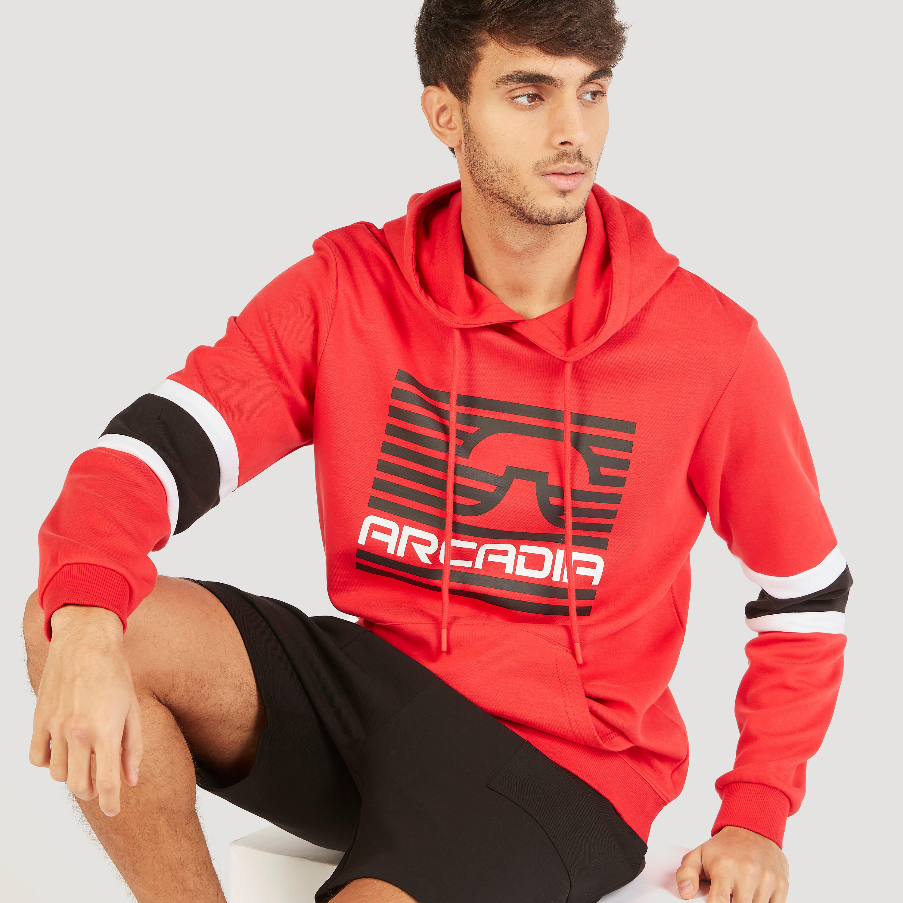 Graphic Print Hooded Sweatshirt with Long Sleeves and Kangaroo Pocket-men-winterwear-hoodiesandsweatshirts-image-1