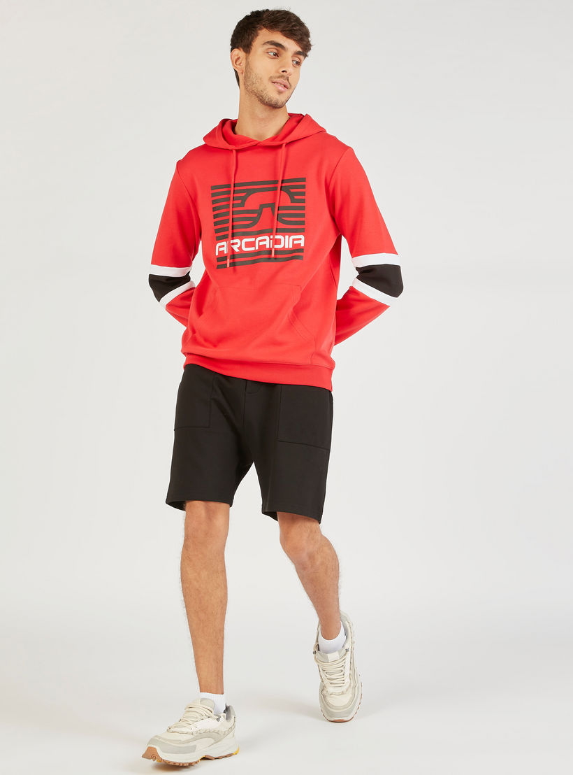 Graphic Print Hooded Sweatshirt with Long Sleeves and Kangaroo Pocket-men-winterwear-hoodiesandsweatshirts-image-2