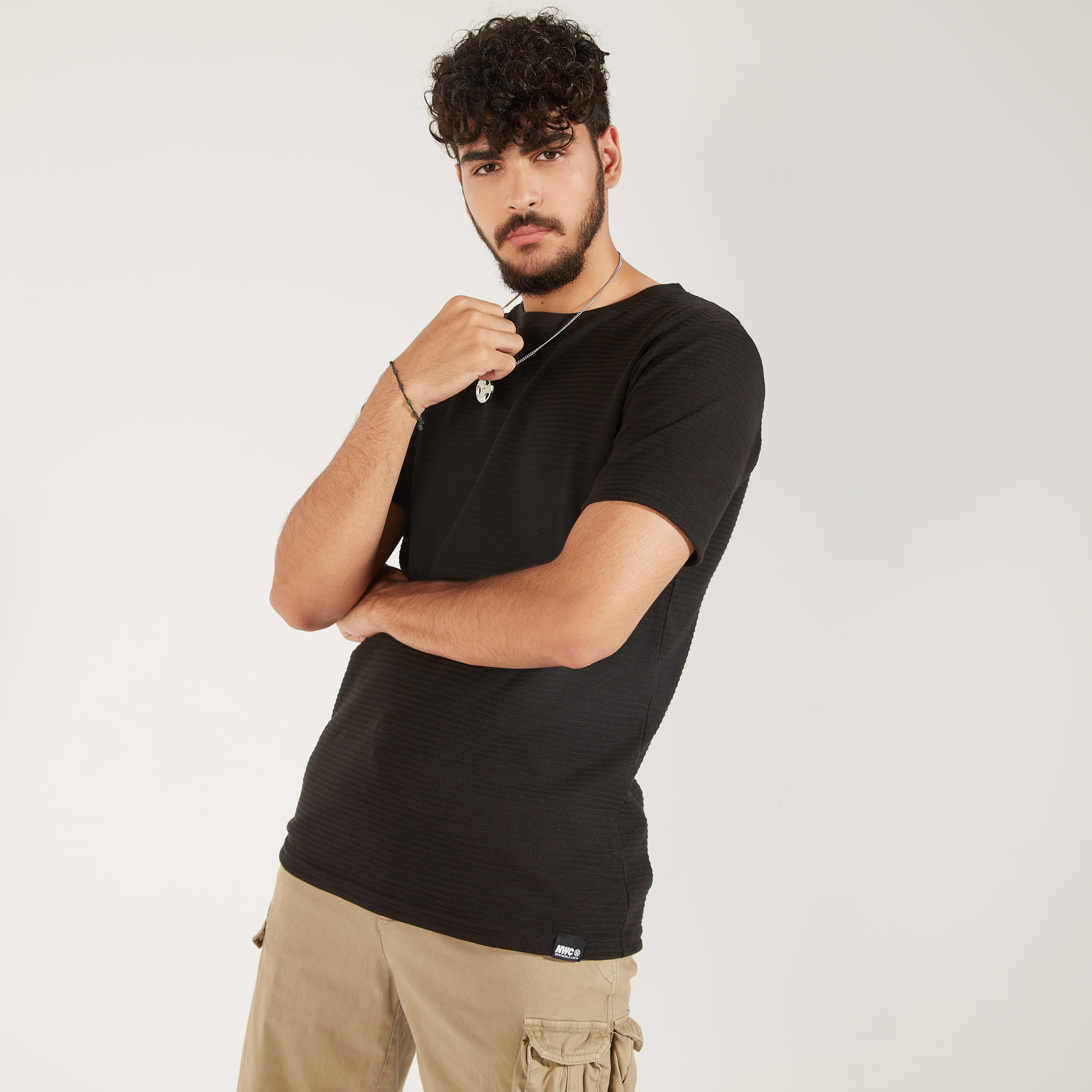 Textured T-shirt with Crew Neck and Short Sleeves-men-clothing-tshirtsandpolos-tshirts-image-1