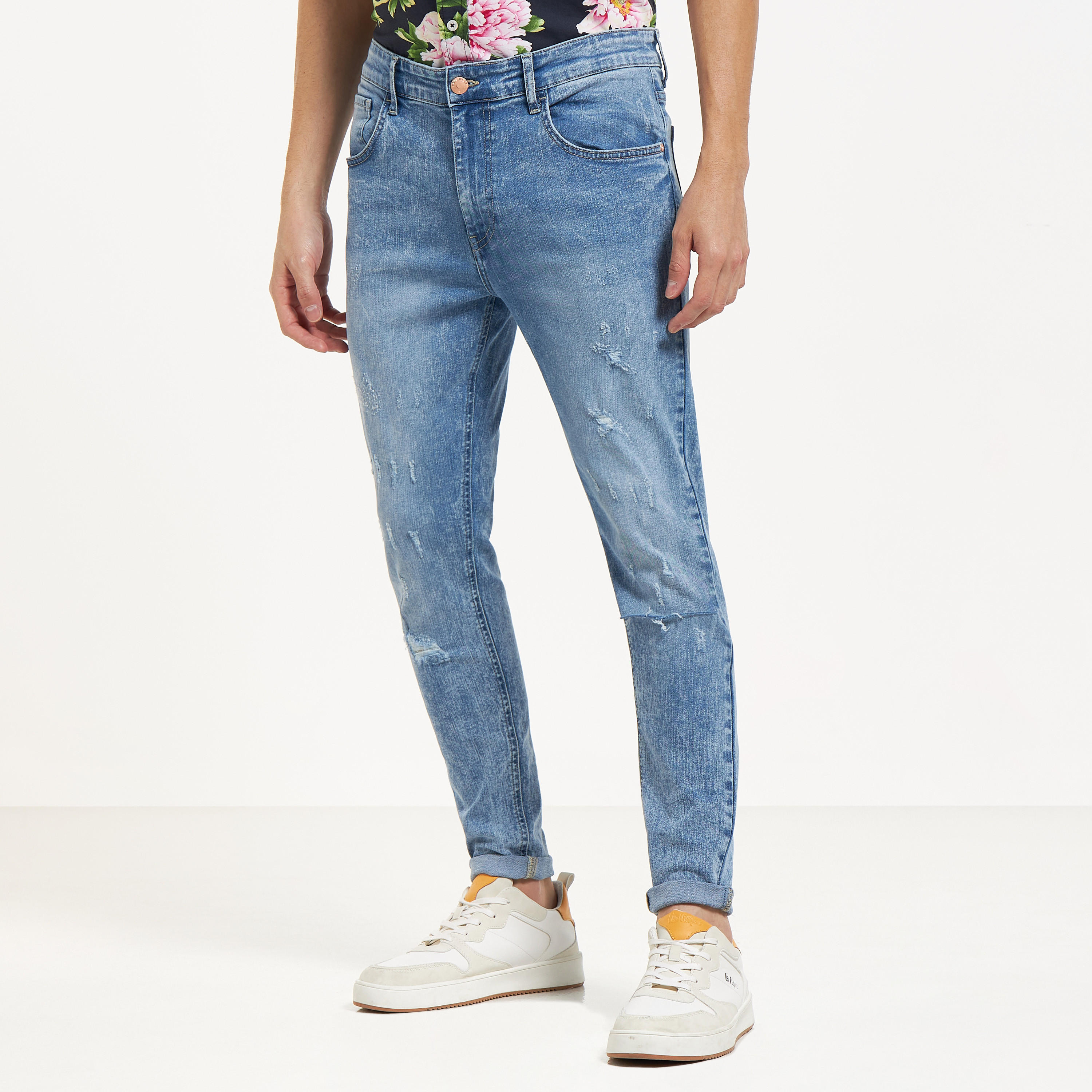 بنطلون جينز بقصة سكيني مضلع بزر إغلاق وجيوب-men-clothing-jeans-image-5