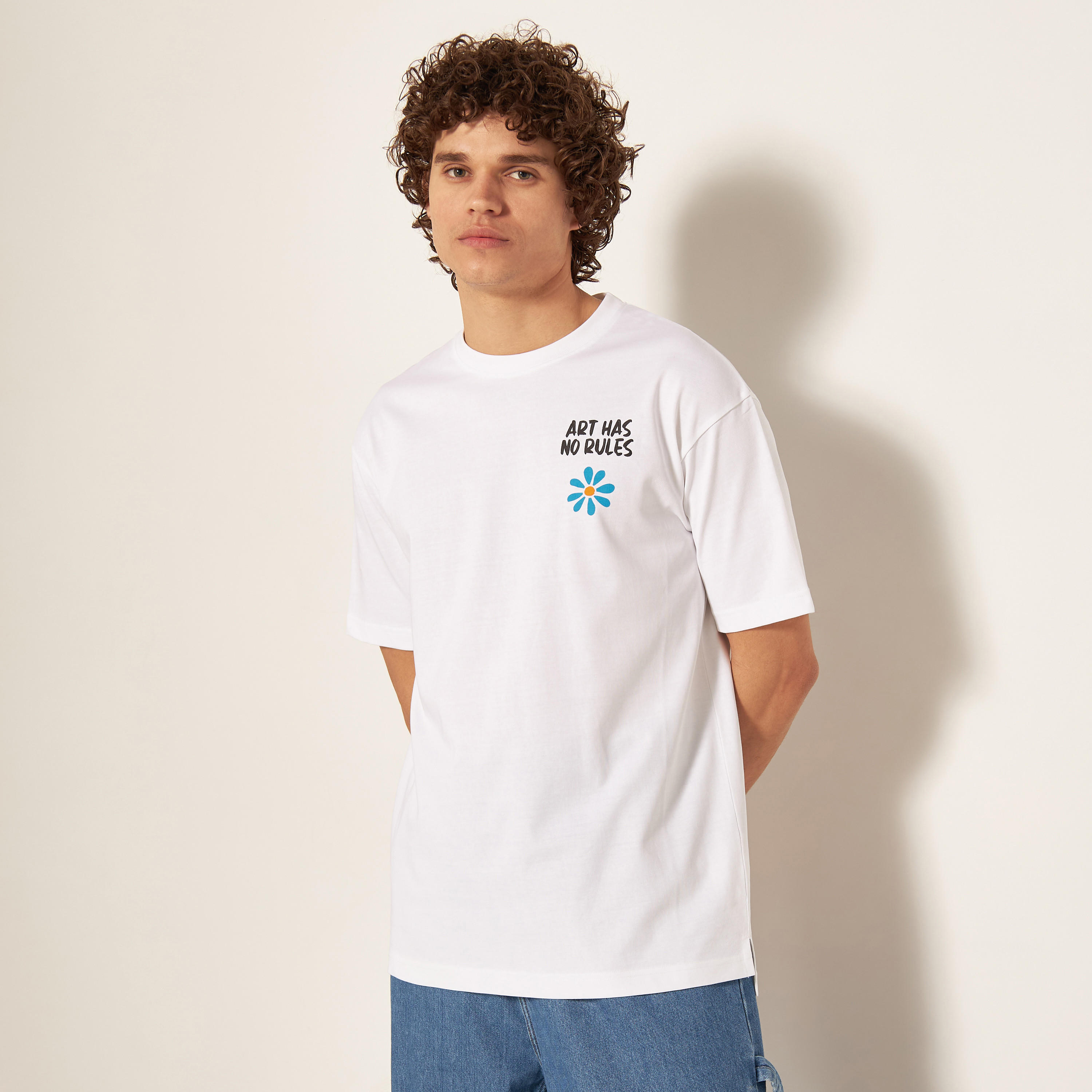 Slogan Print Crew Neck T-shirt with Short Sleeves-men-clothing-tshirtsandpolos-tshirts-image-5