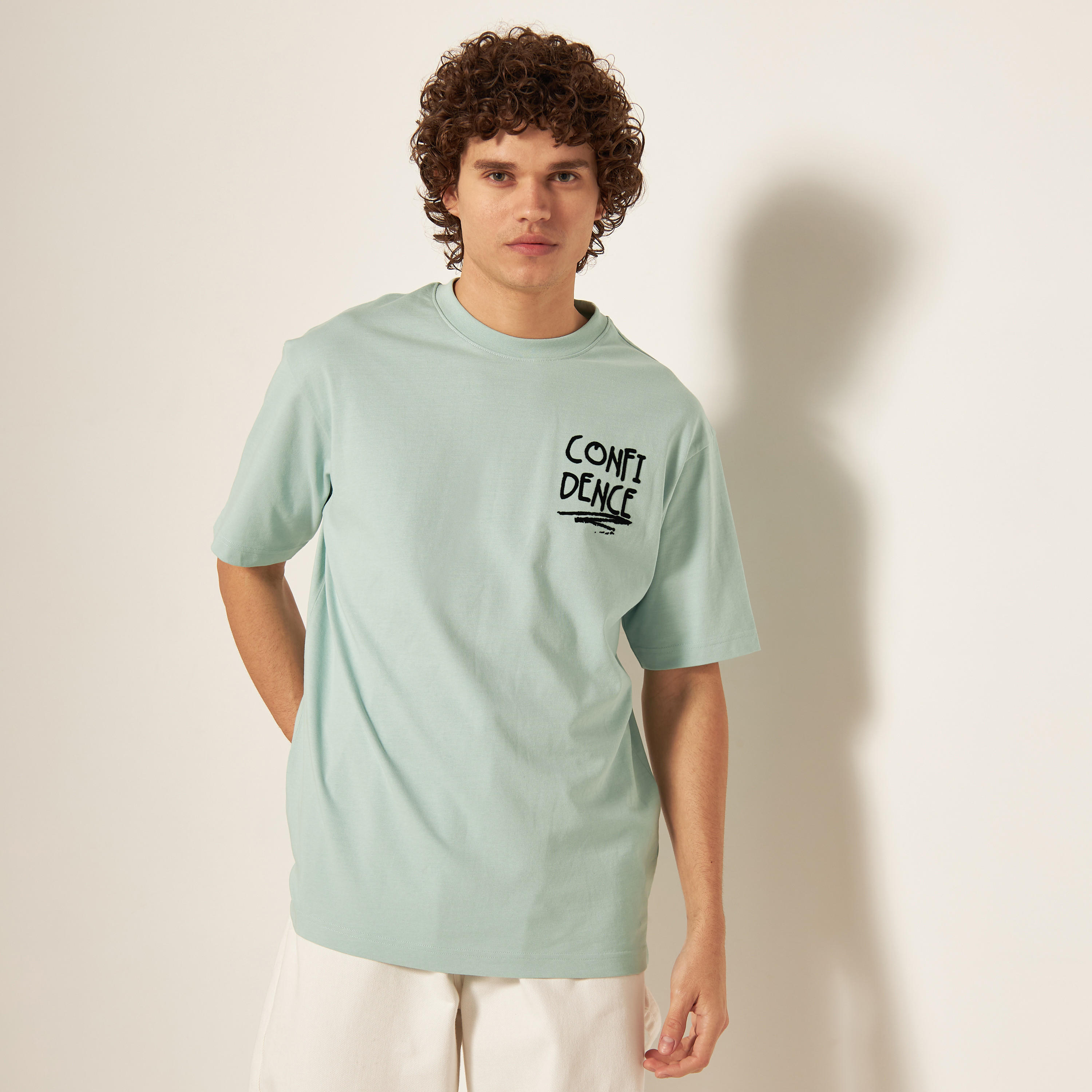 Slogan Print Crew Neck T-shirt with Short Sleeves-men-clothing-tshirtsandpolos-tshirts-image-15
