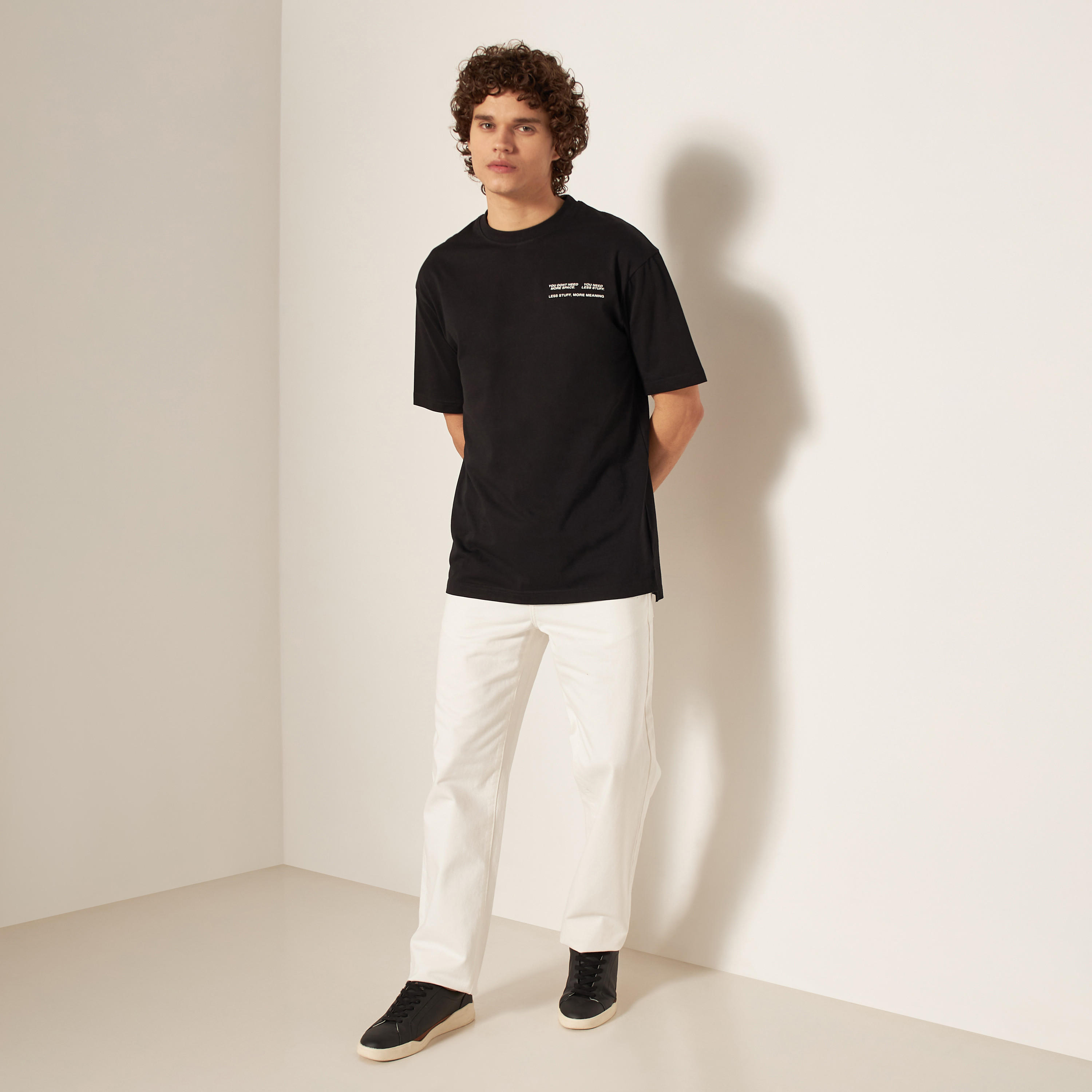 Slogan Print Crew Neck T-shirt with Short Sleeves-men-clothing-tshirtsandpolos-tshirts-image-2