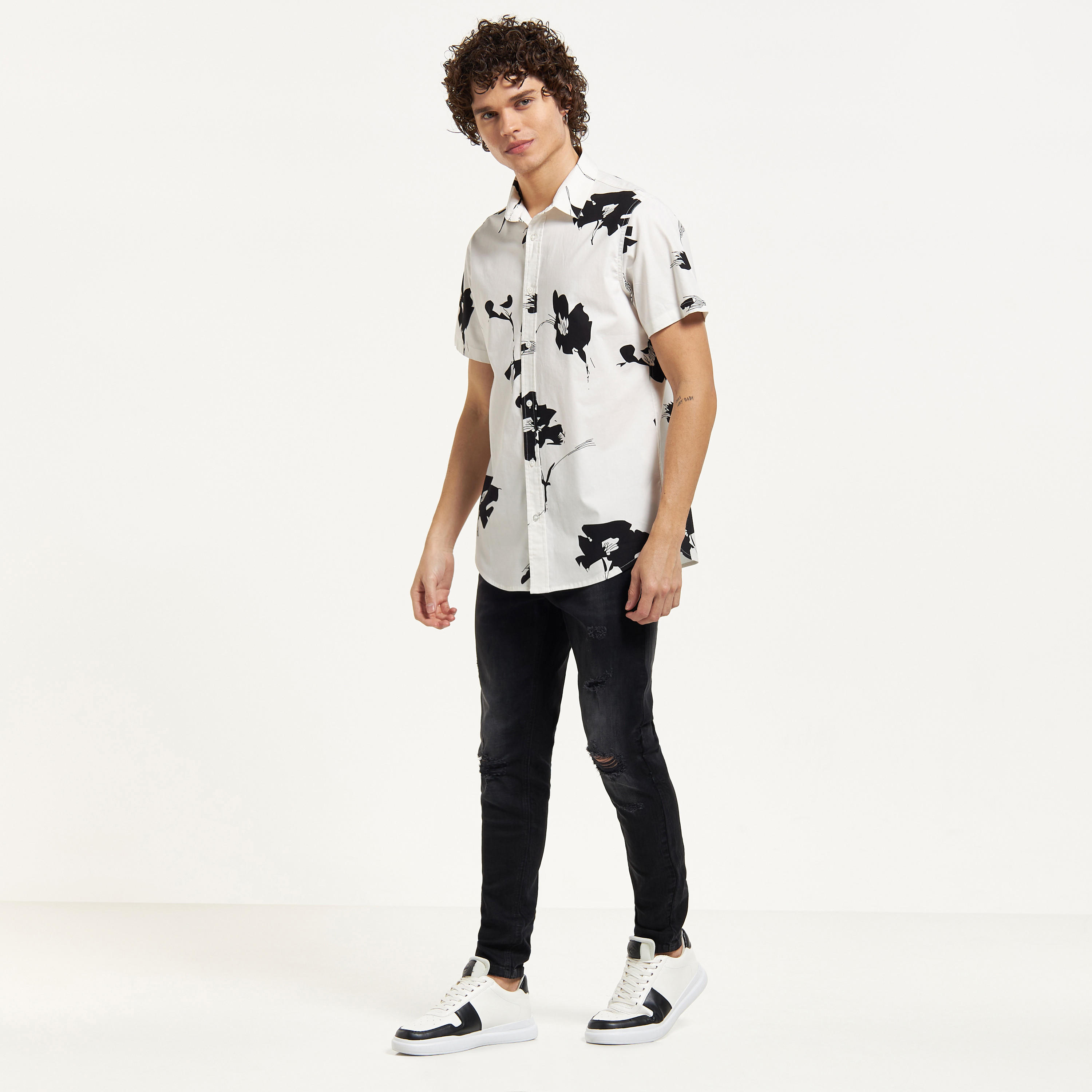 All-Over Floral Print Shirt with Short Sleeves-men-clothing-shirts-image-2