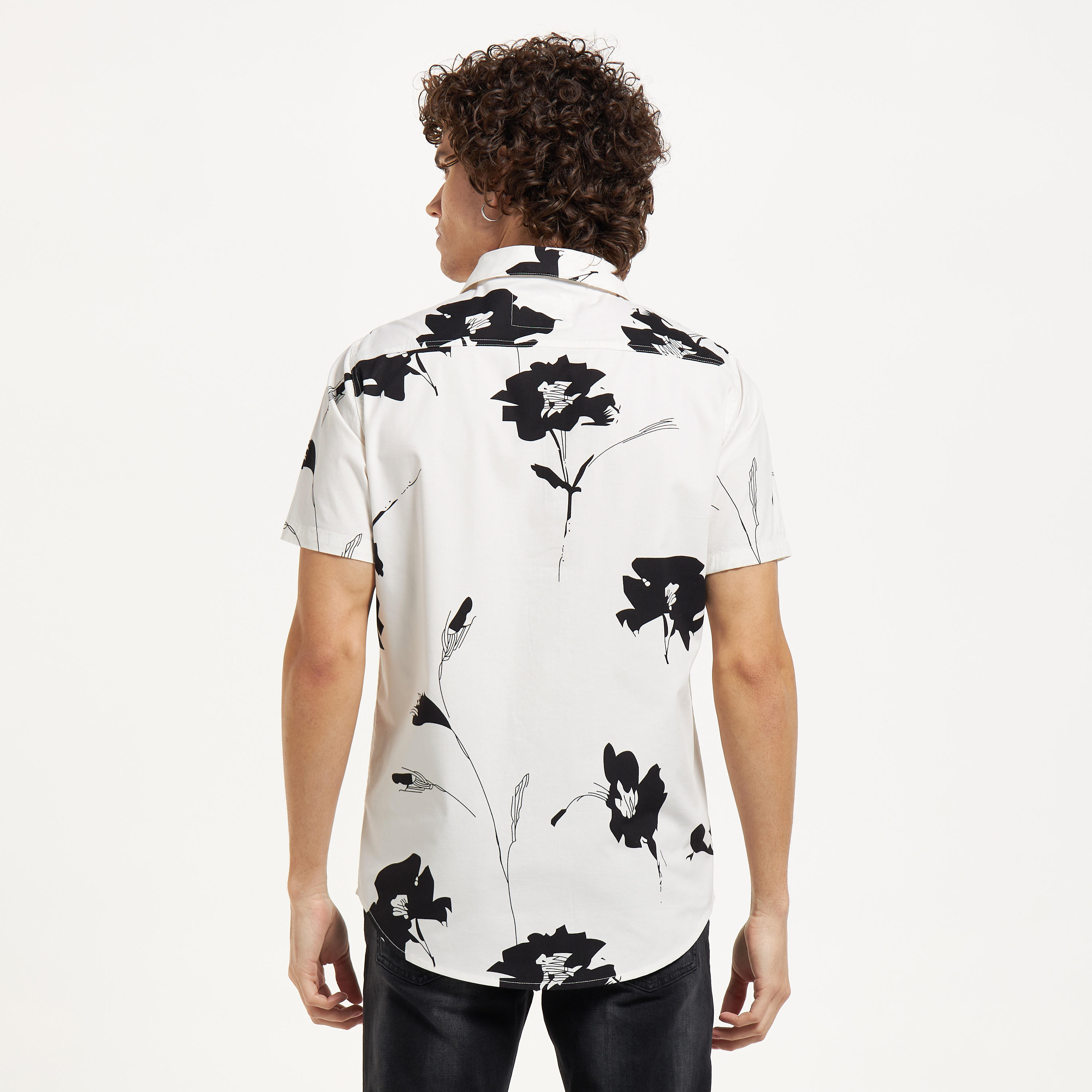 All-Over Floral Print Shirt with Short Sleeves-men-clothing-shirts-image-3