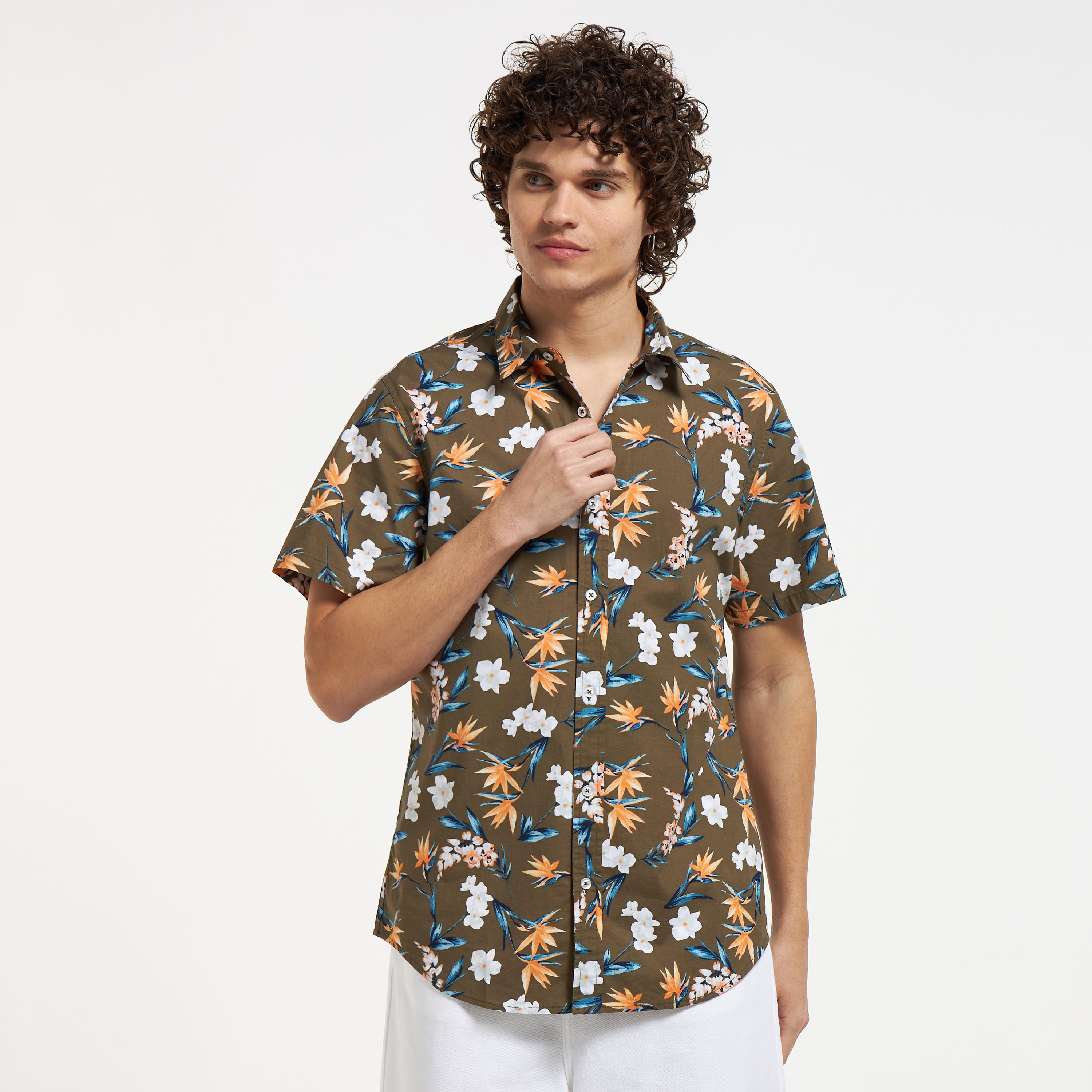 All-Over Floral Print Shirt with Short Sleeves-men-clothing-shirts-image-9